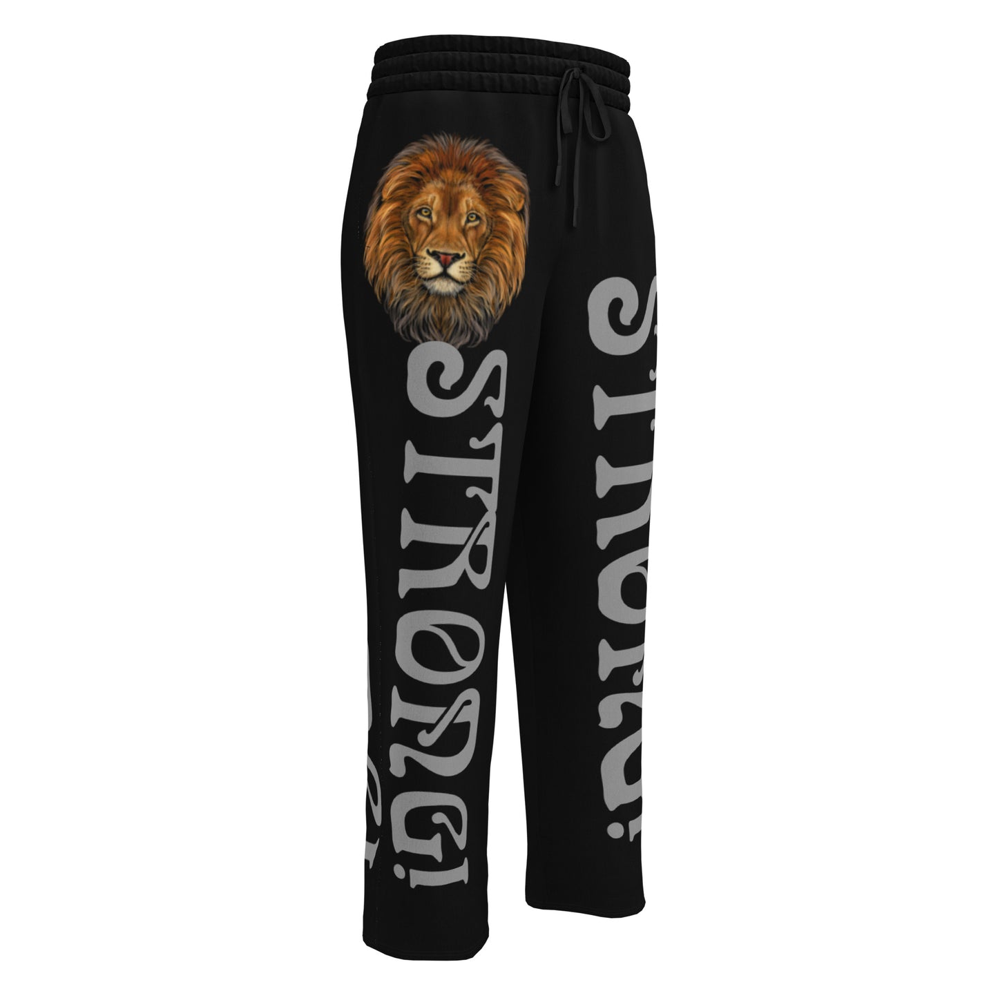 “STRONG!” Black Wide-Leg Joggers W/Grey Font
