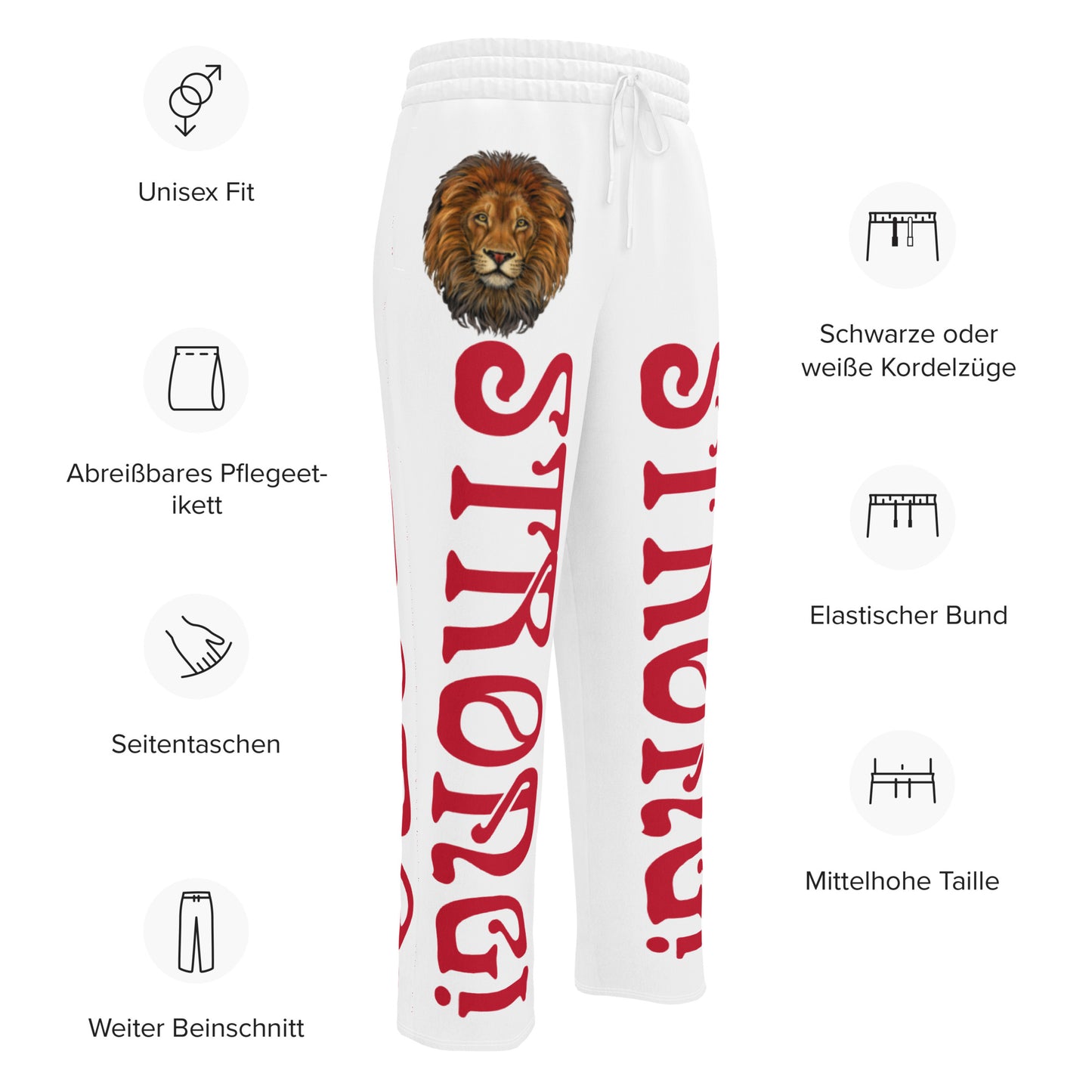 “STRONG!” White Wide-Leg Joggers W/Red Font