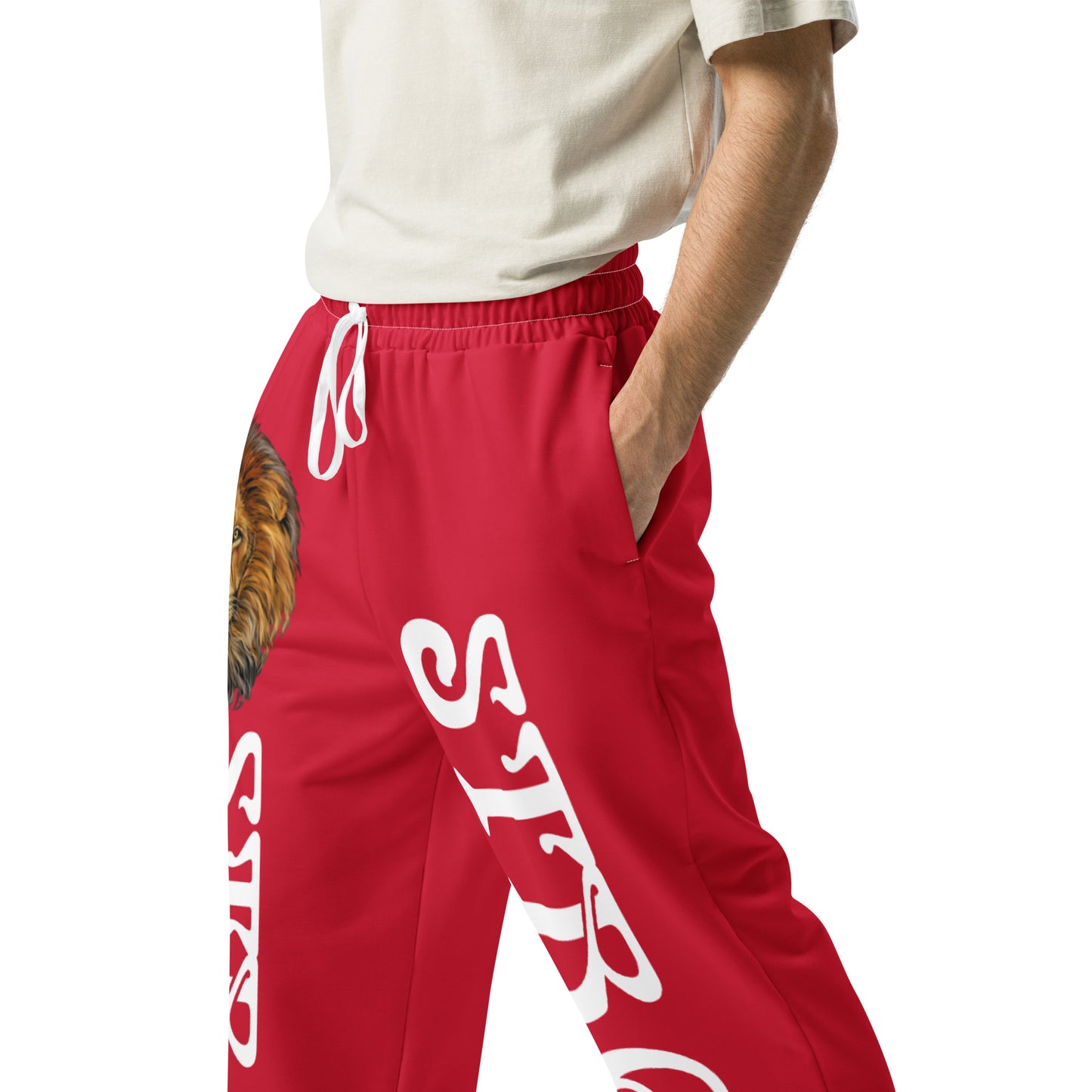 “STRONG!” Red Wide-Leg Joggers W/White Font