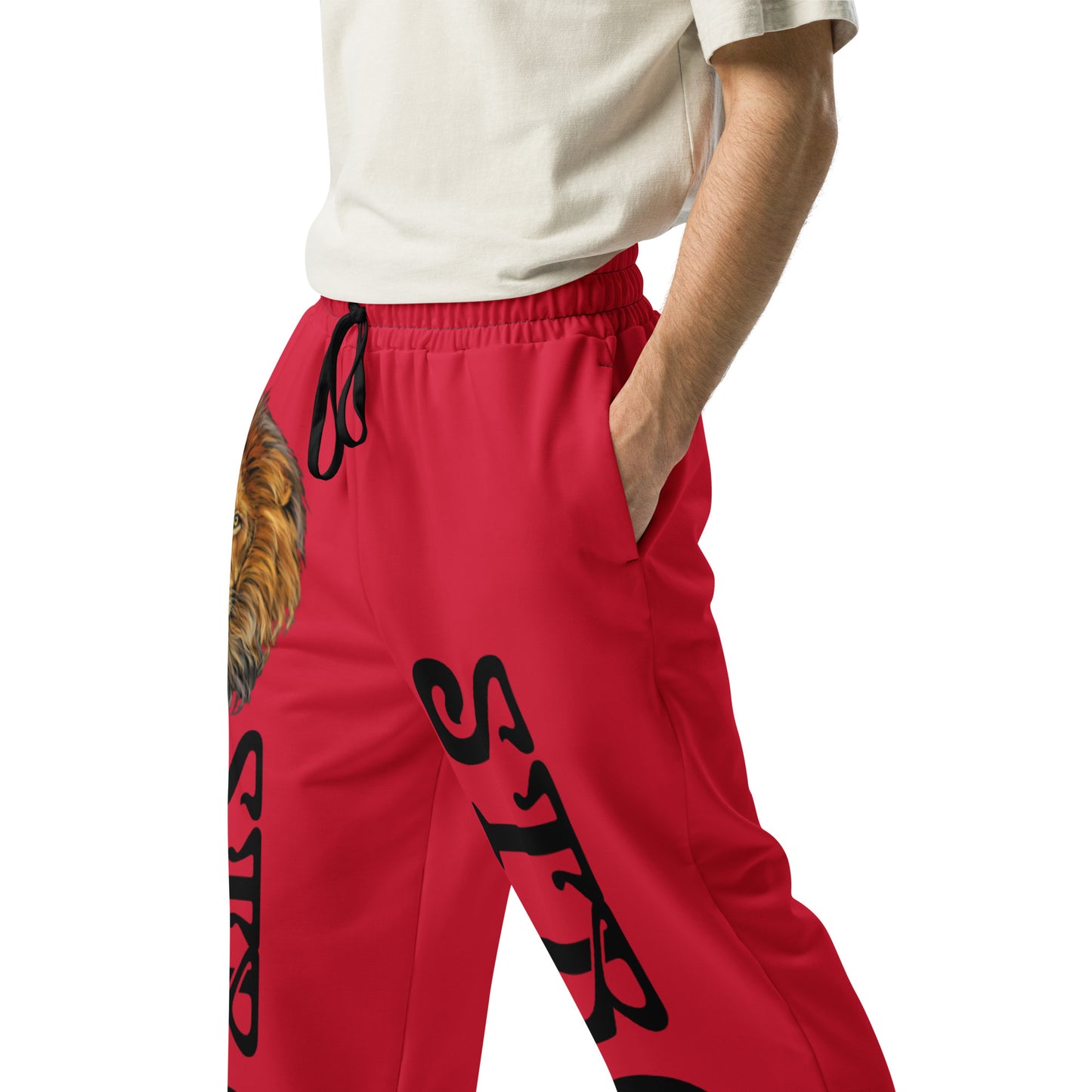 “STRONG!”Red Wide-Leg Joggers W/Black Font