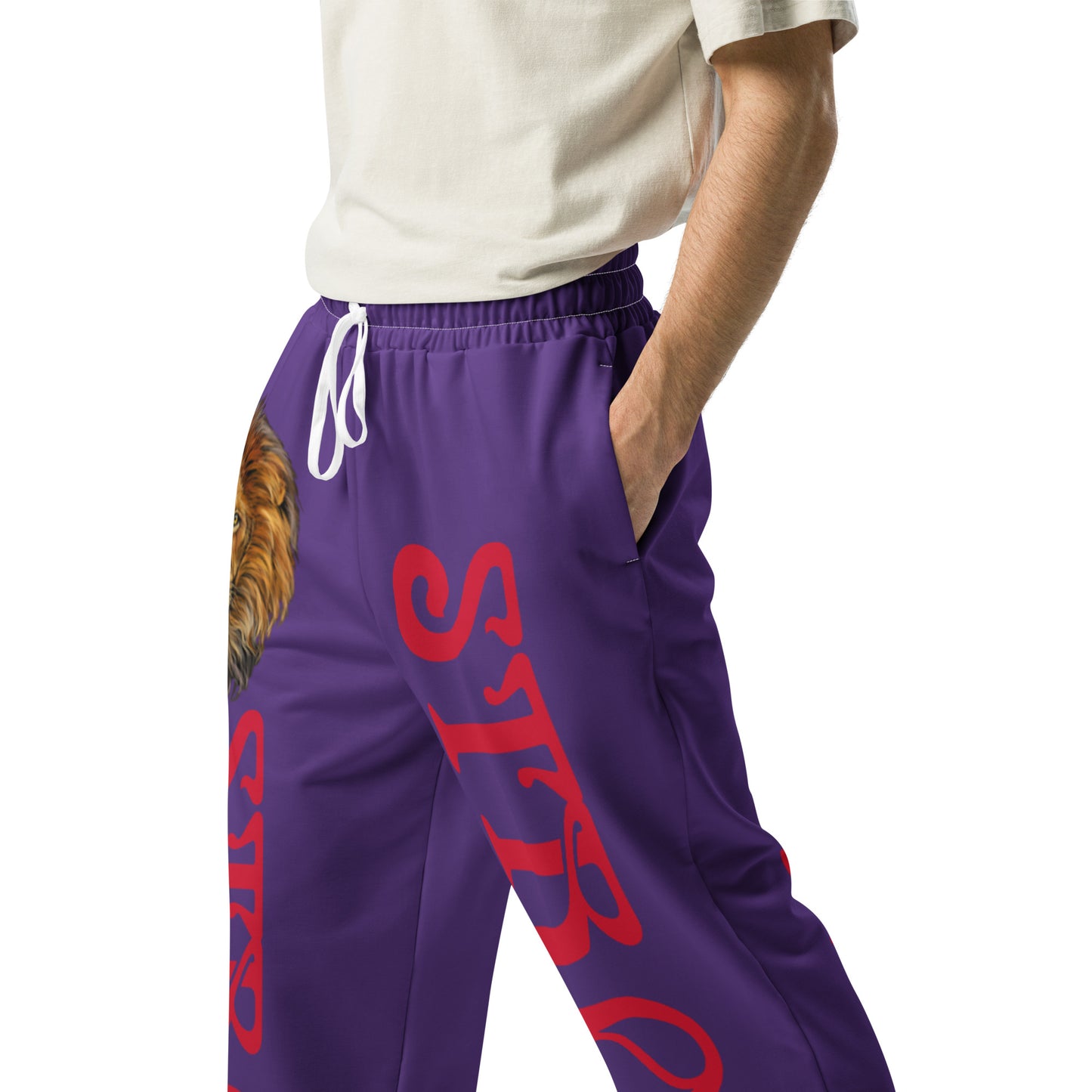 “STRONG!” Purple Wide-Leg Joggers W/Red Font