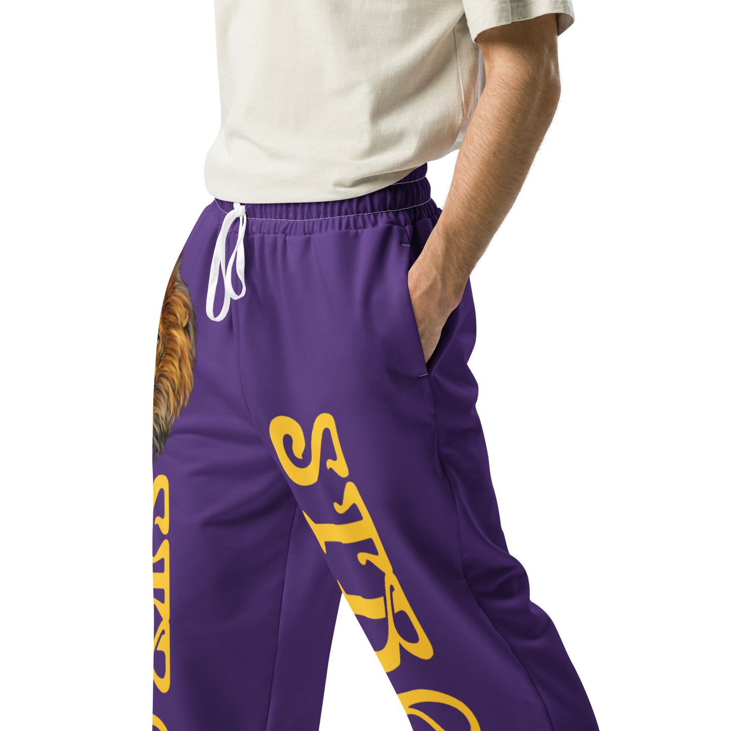“STRONG!” Purple Wide-Leg Joggers W/Yellow Font