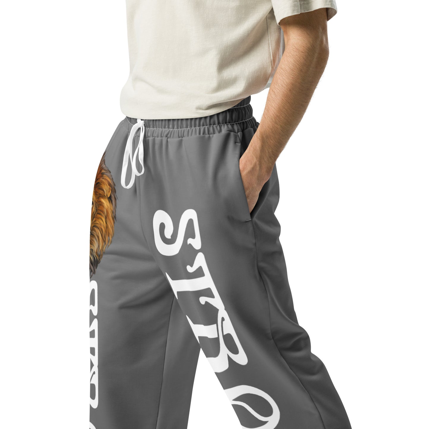 “STRONG”Grey Wide-Leg Joggers W/White Font