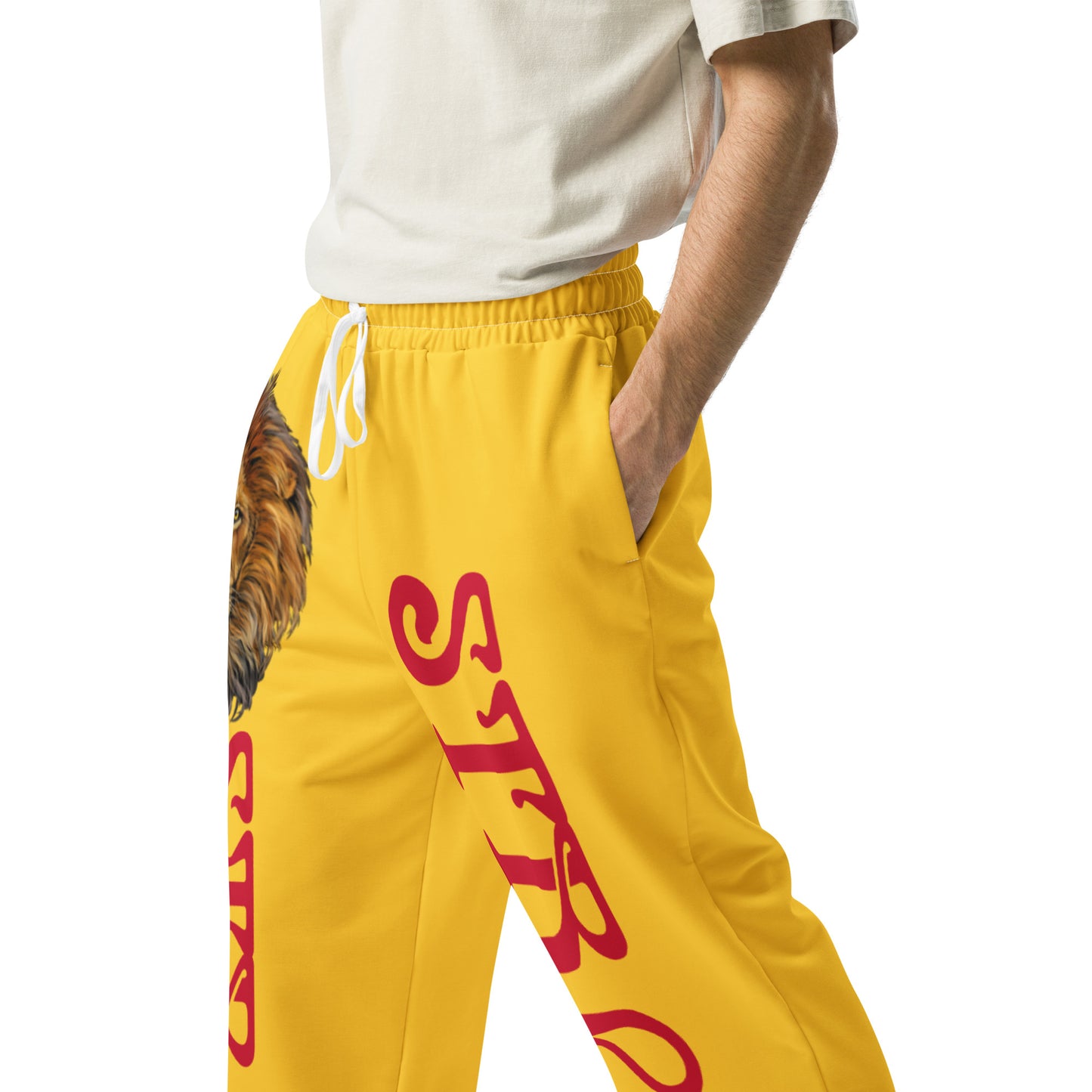 “STRONG!”Yellow Wide-Leg Joggers W/Red Font
