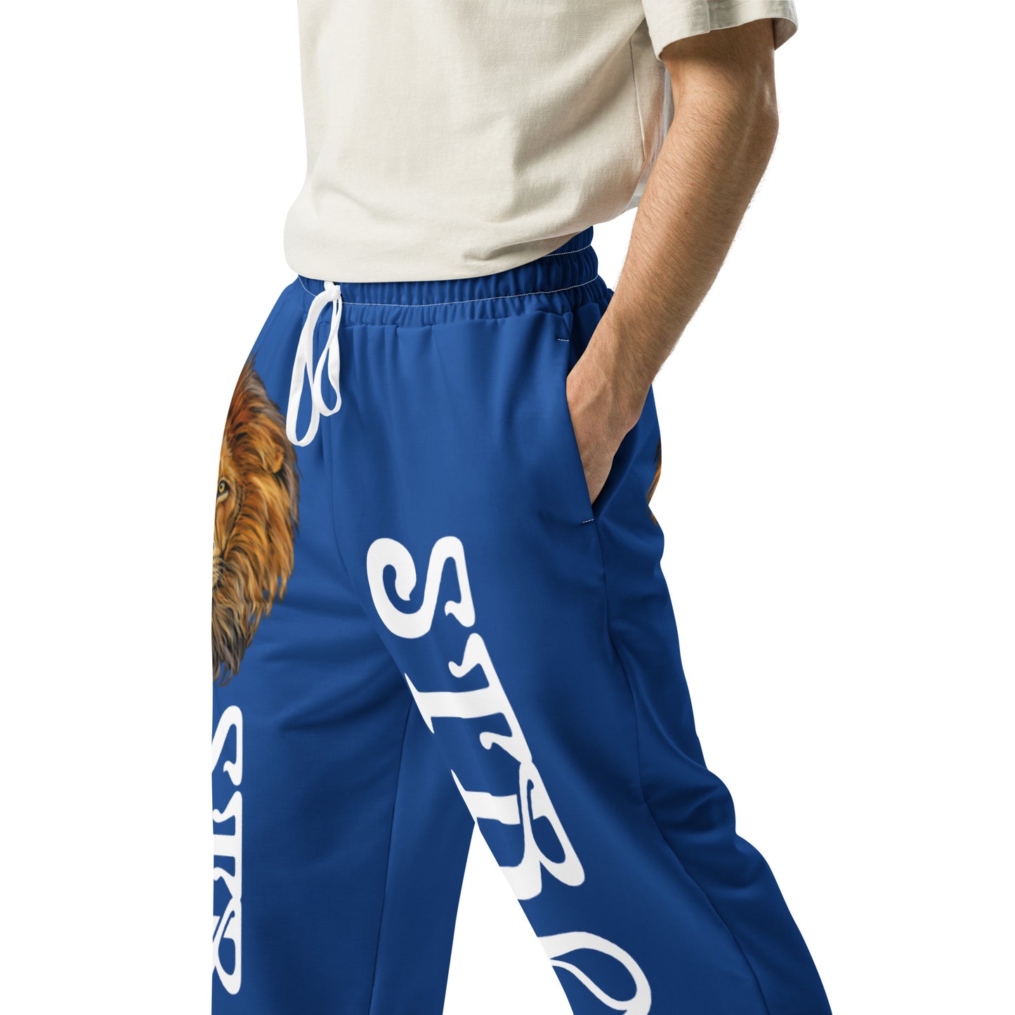 “STRONG!” Blue Wide-Leg Joggers W/White Font