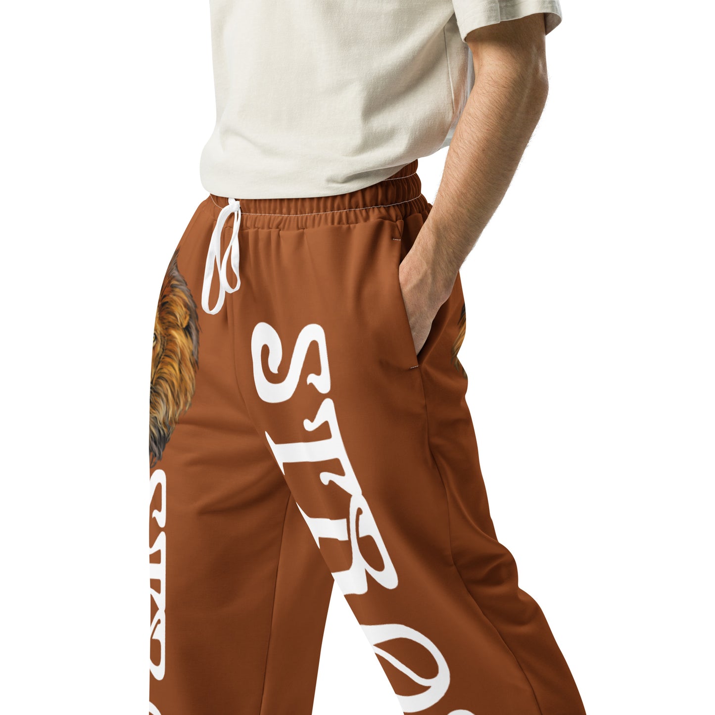 “STRONG!” Brown Wide-Leg Joggers W/White Font