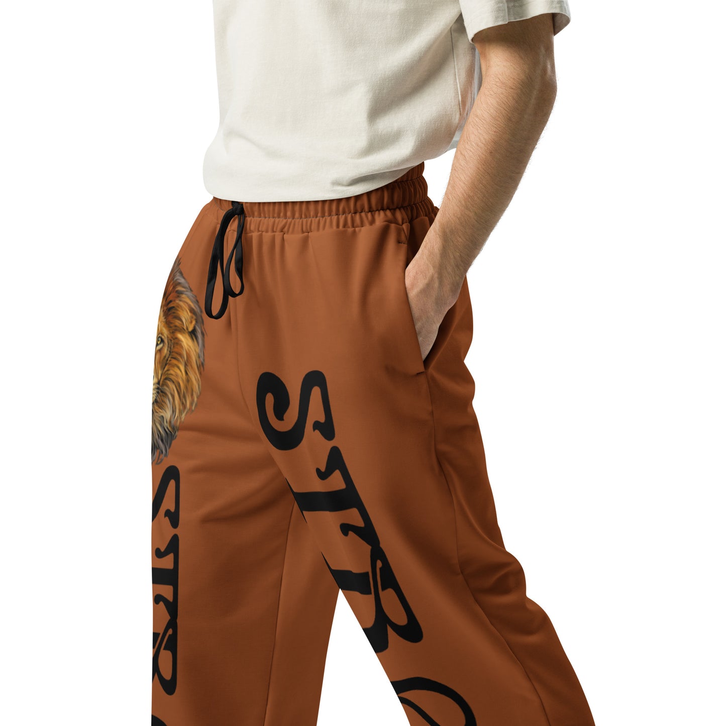 “STRONG!” Brown Wide-Leg Joggers W/Black Font
