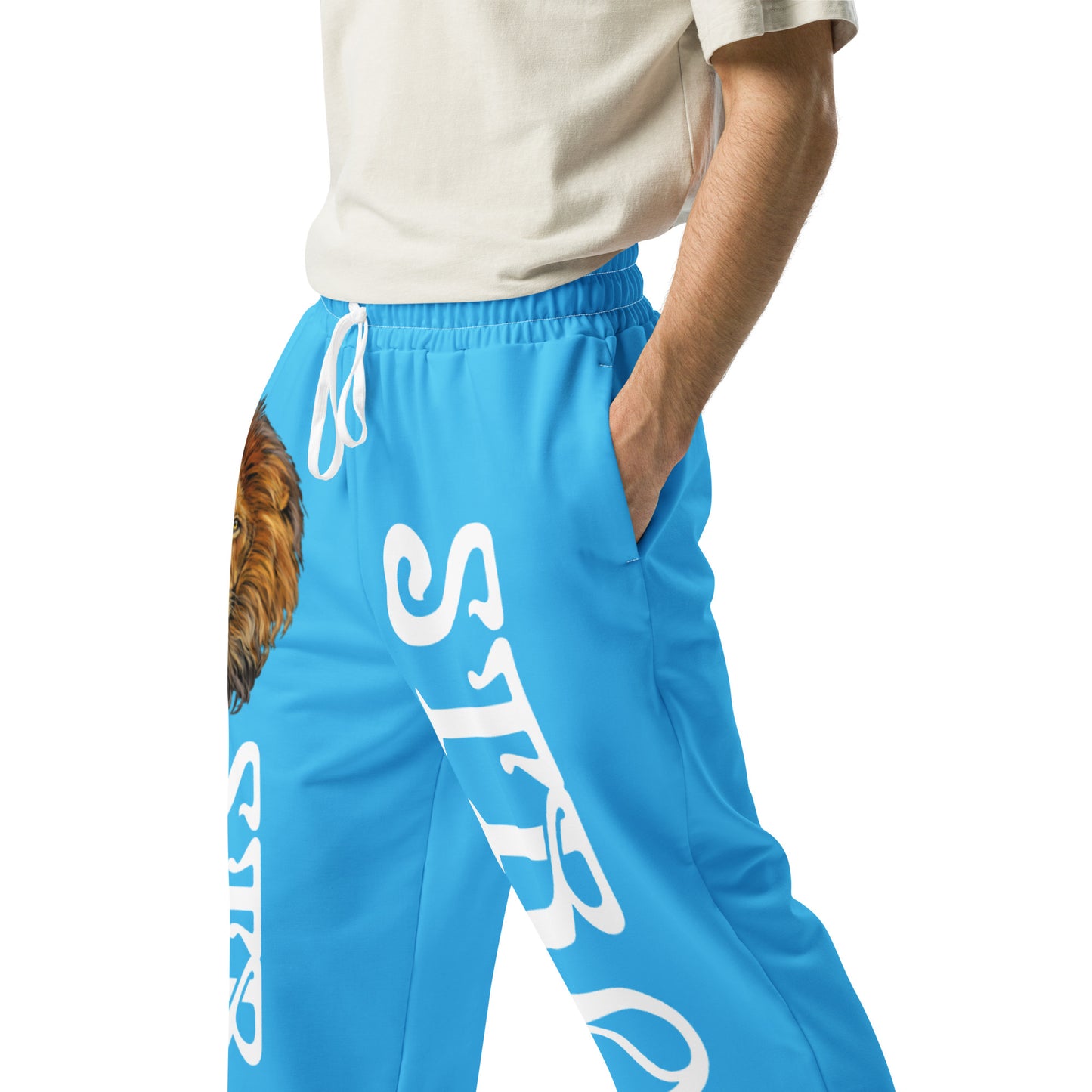 “STRONG!” SkyBlue Wide-Leg Joggers W/White Font