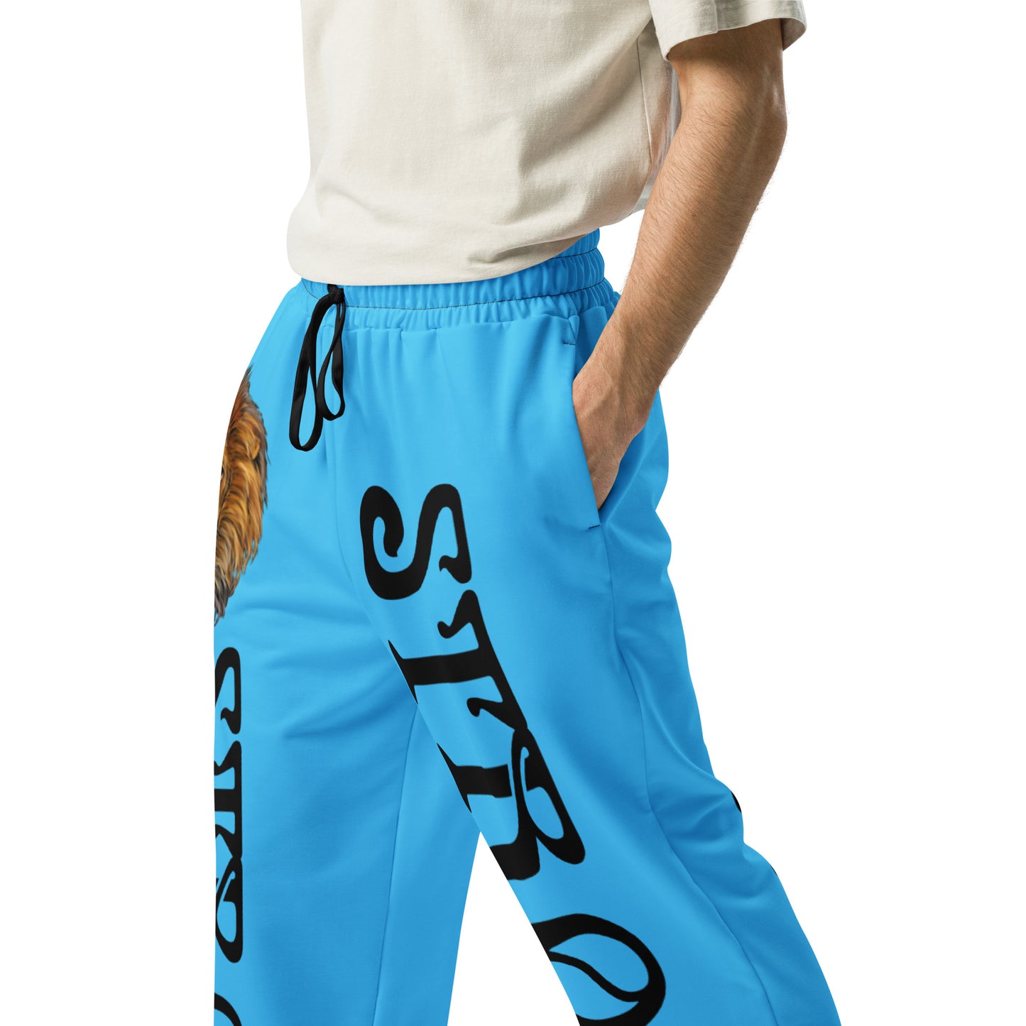 “STRONG!”SkyBlue Wide-Leg Joggers W/Black Font