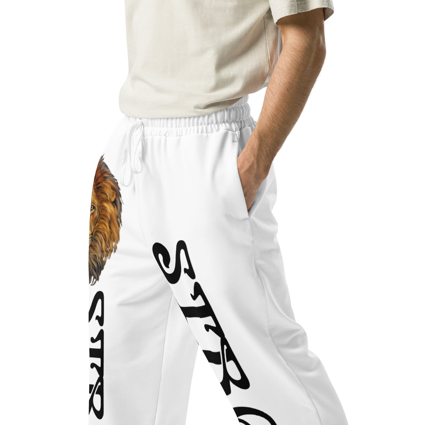 “STRONG!” White Wide-Leg Joggers W/Black Font