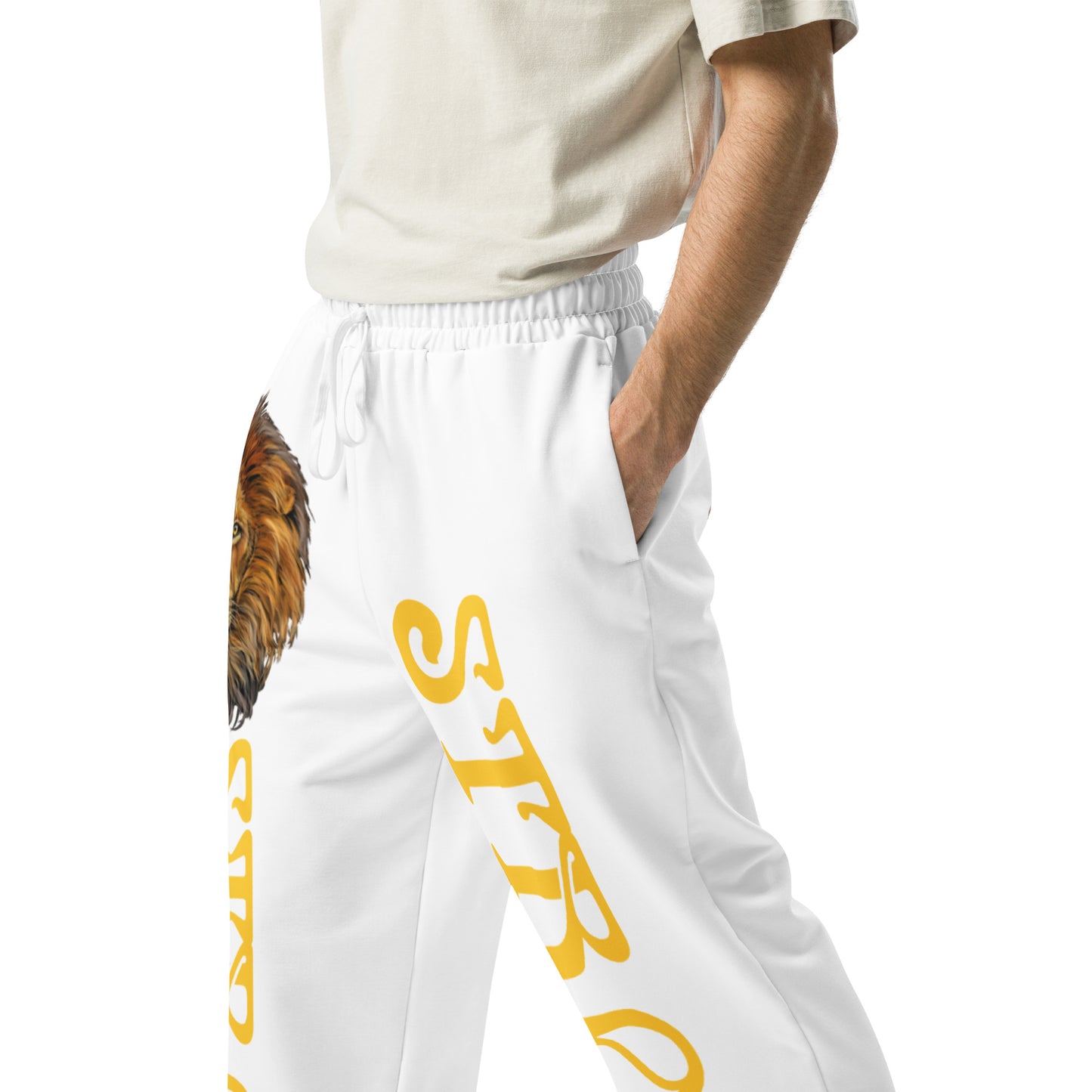 “STRONG!” White Wide-Leg Joggers W/Yellow Font