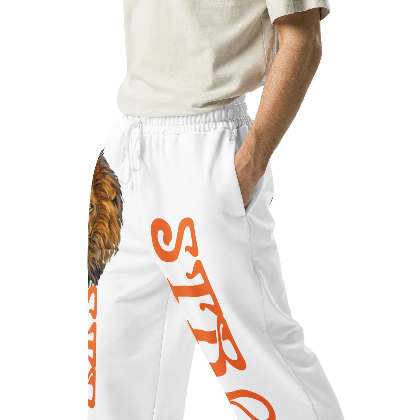 “STRONG!” White Wide-Leg Joggers W/Orange Font