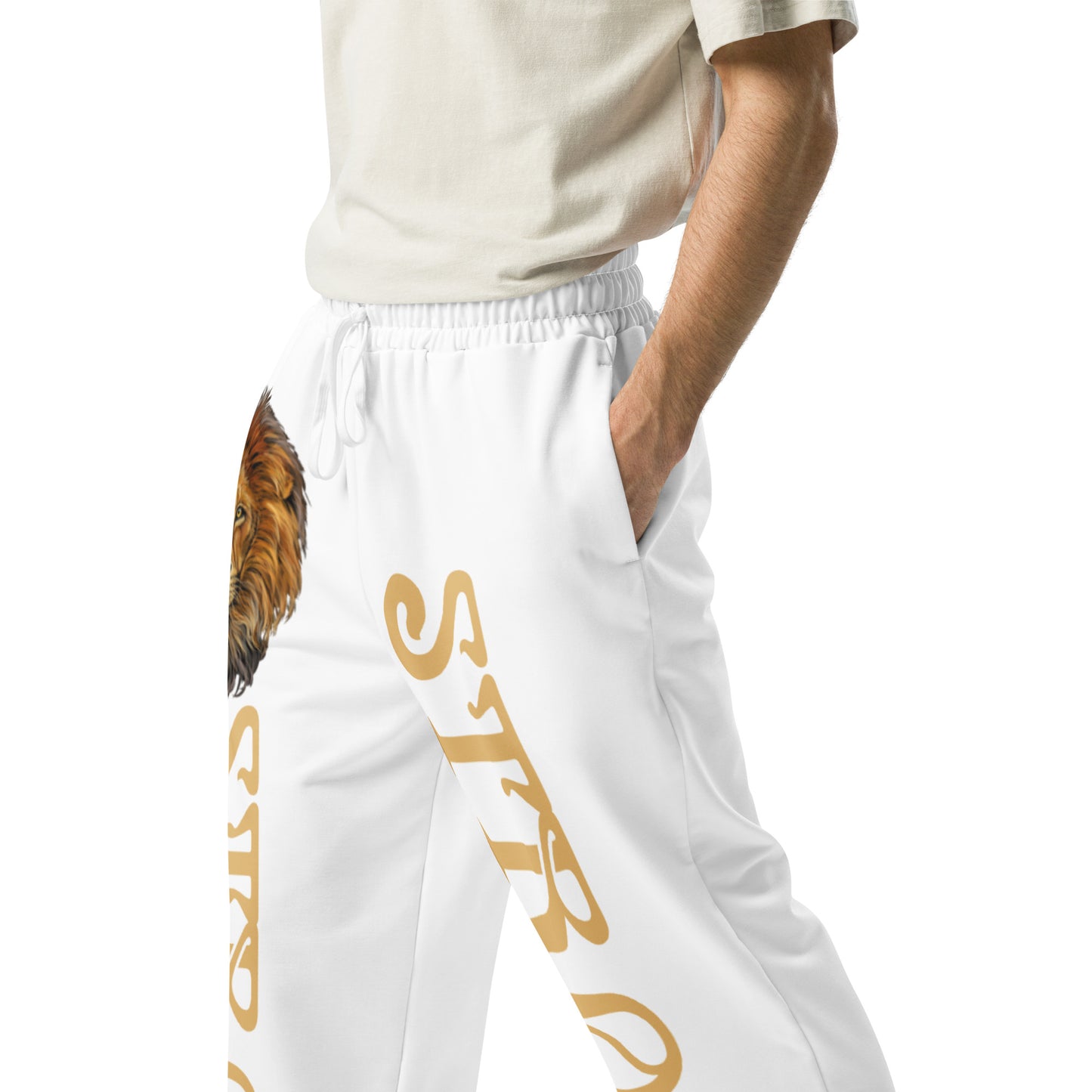“STRONG!” White Wide-Leg Joggers W/Fawn Font