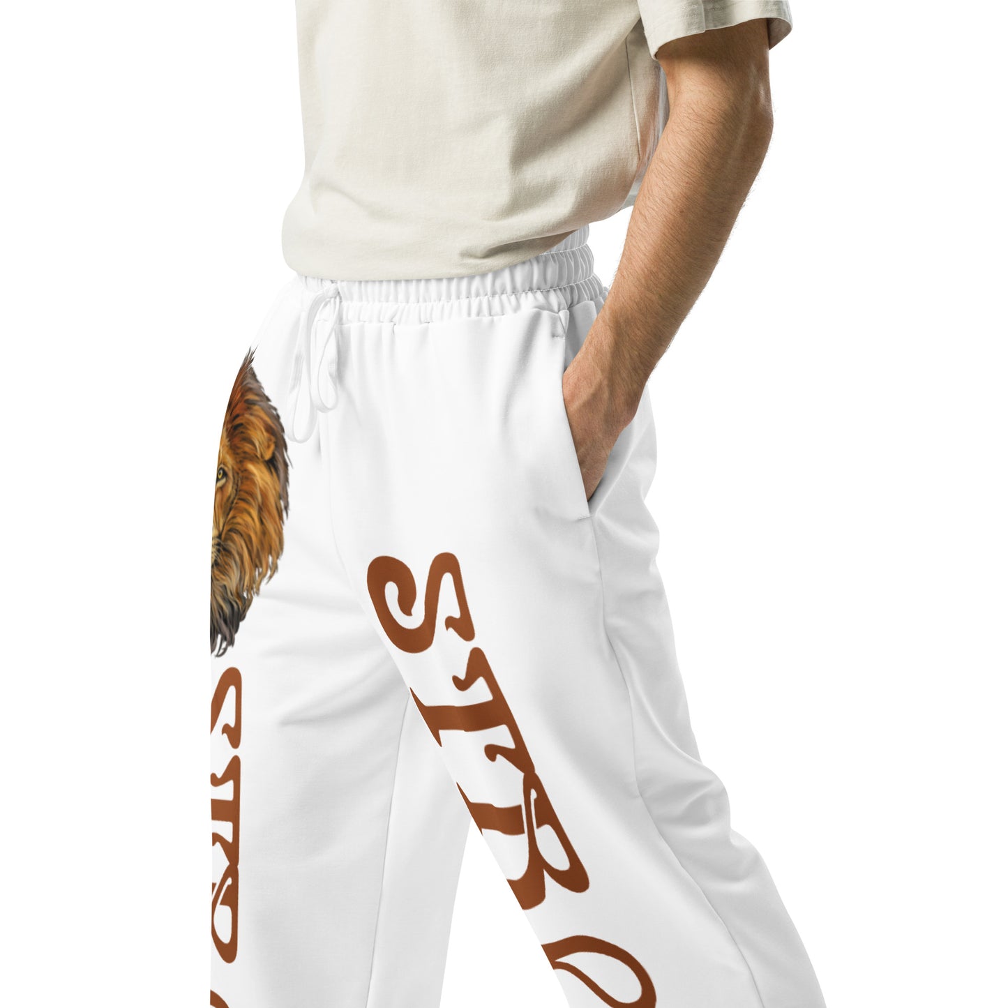 “STRONG!” White Wide-Leg Joggers W/Brown Font