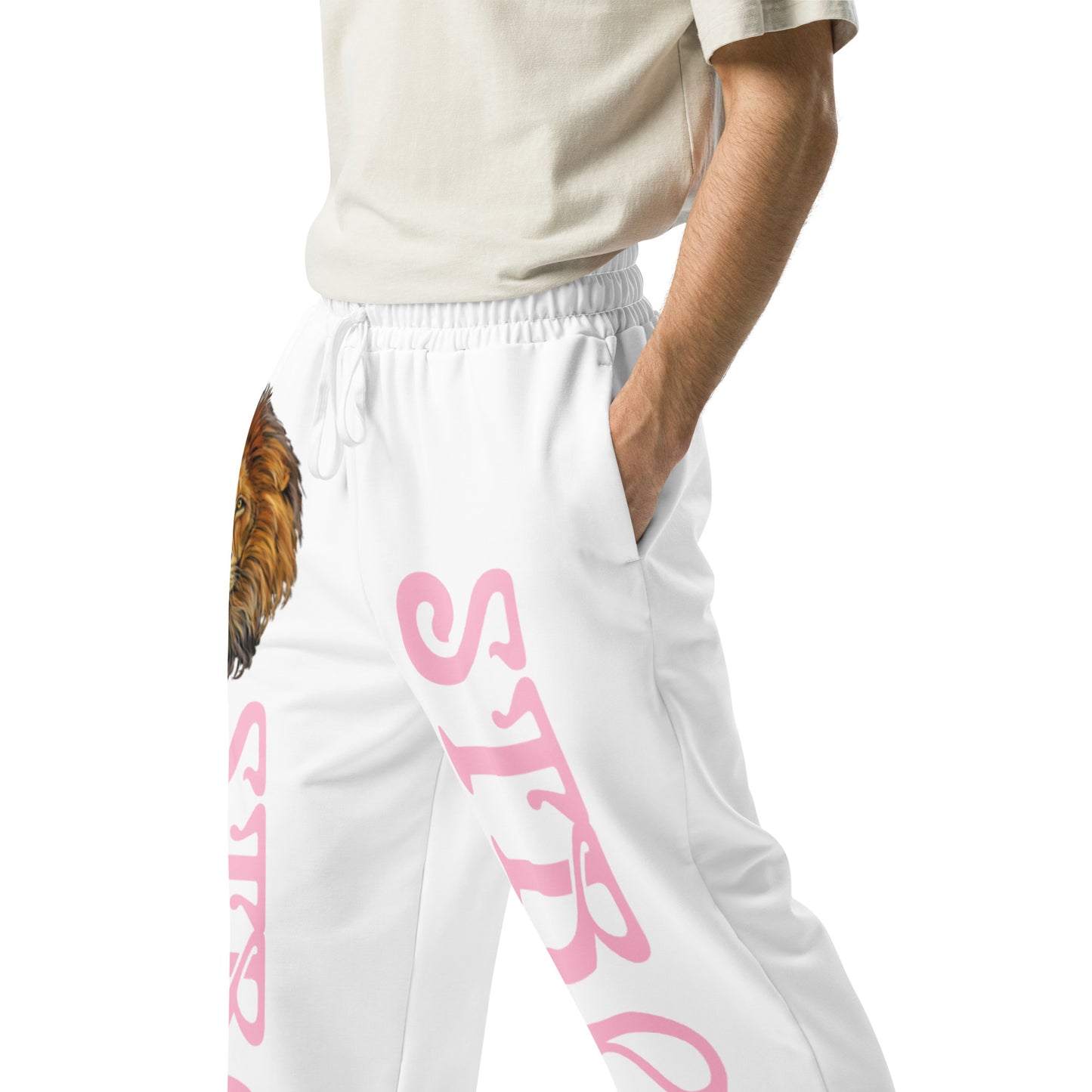 “STRONG!” White Wide-Leg Joggers W/Cotton Candy Font