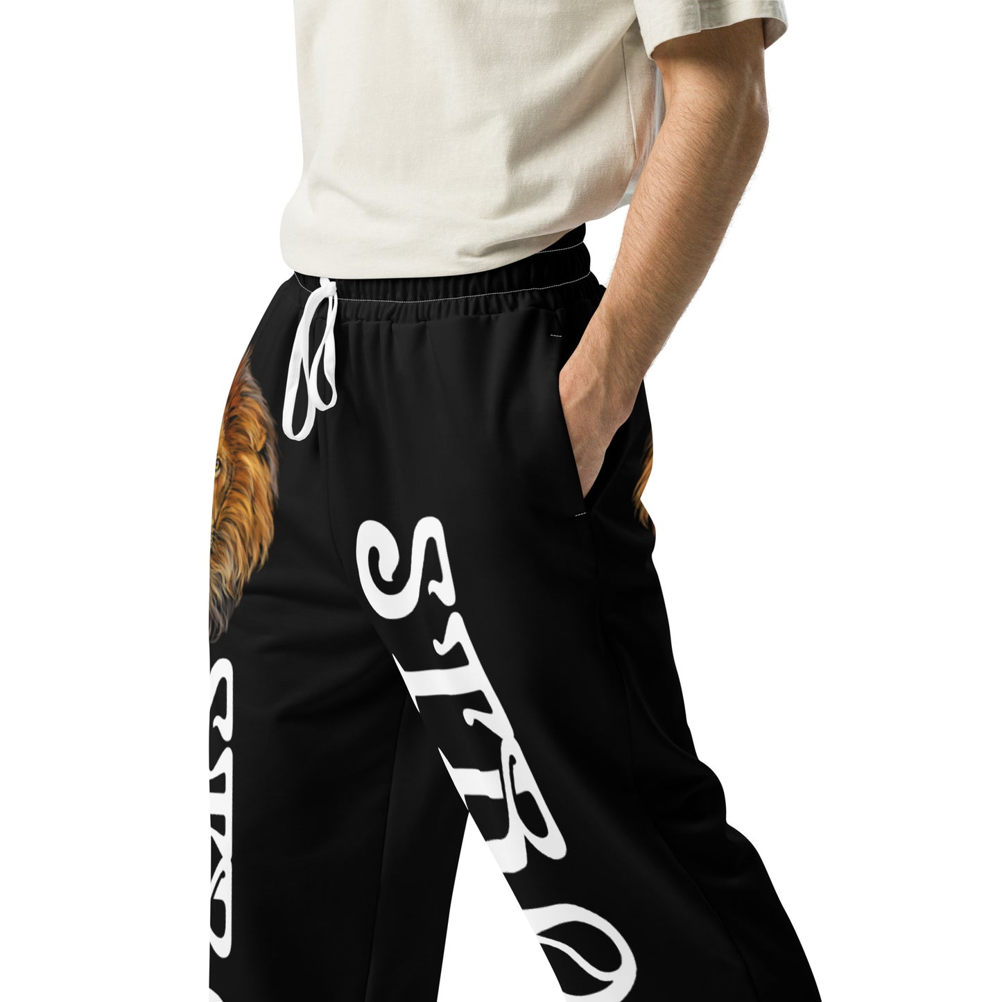 “STRONG!” Black Wide-Leg Joggers W/White Font