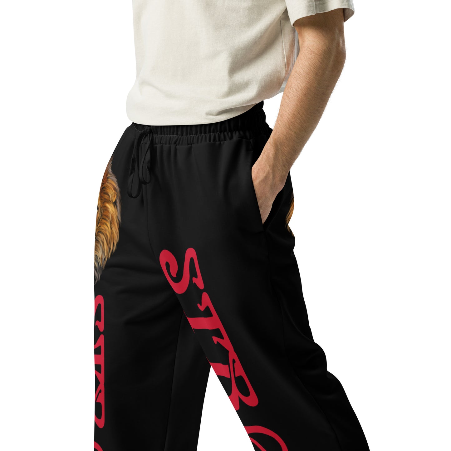 “STRONG!” Black Wide-Leg Joggers W/Red Font