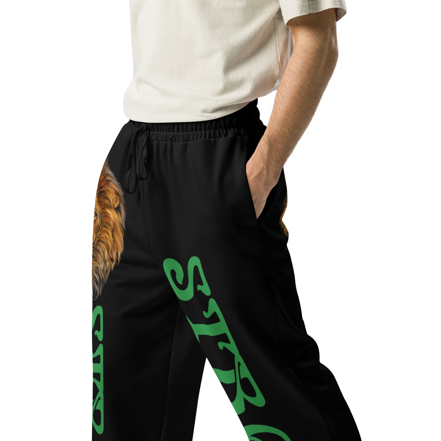 “STRONG!” Black Wide-Leg Joggers W/Green Font