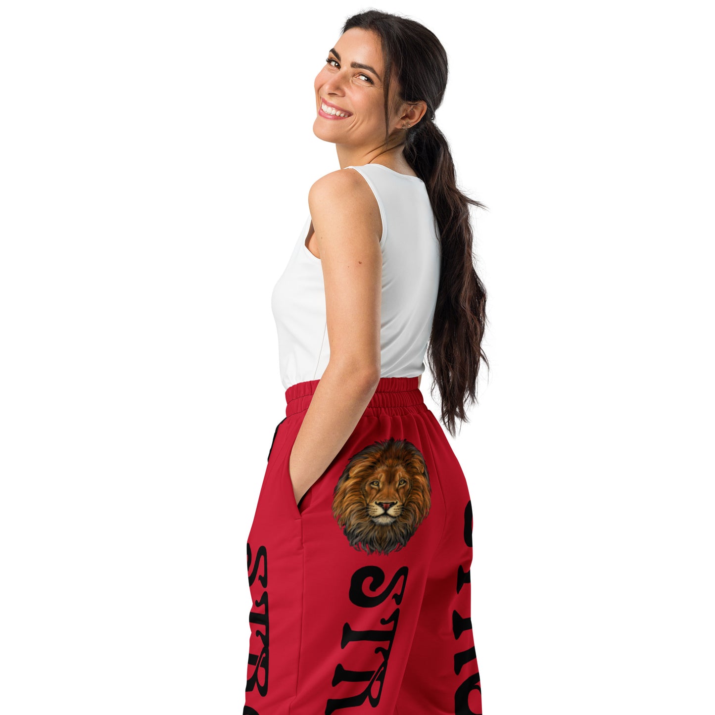 “STRONG!”Red Wide-Leg Joggers W/Black Font