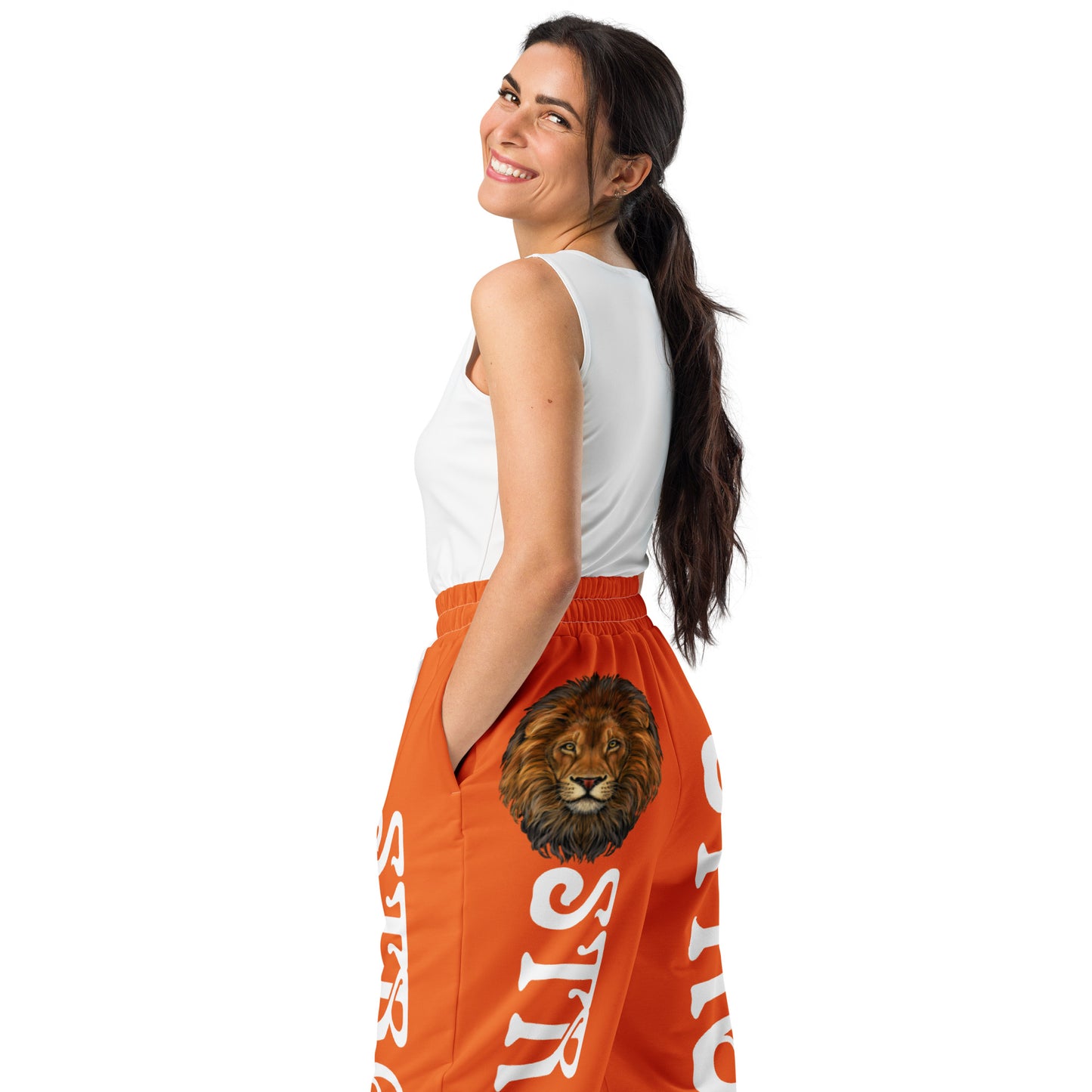 “STRONG!” Orange Wide-Leg Joggers W/White Font