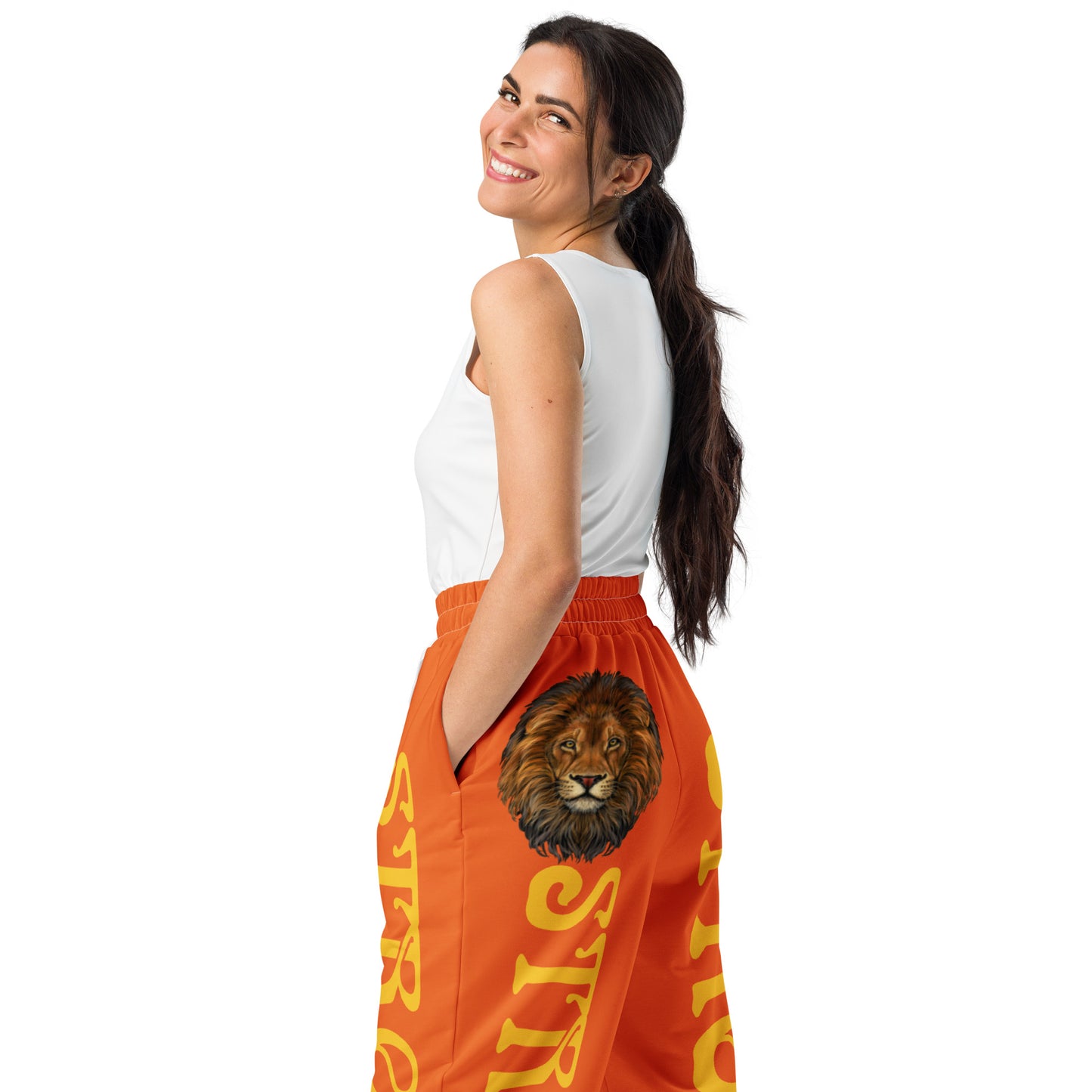 “STRONG!” Orange Wide-Leg Joggers W/Yellow Font
