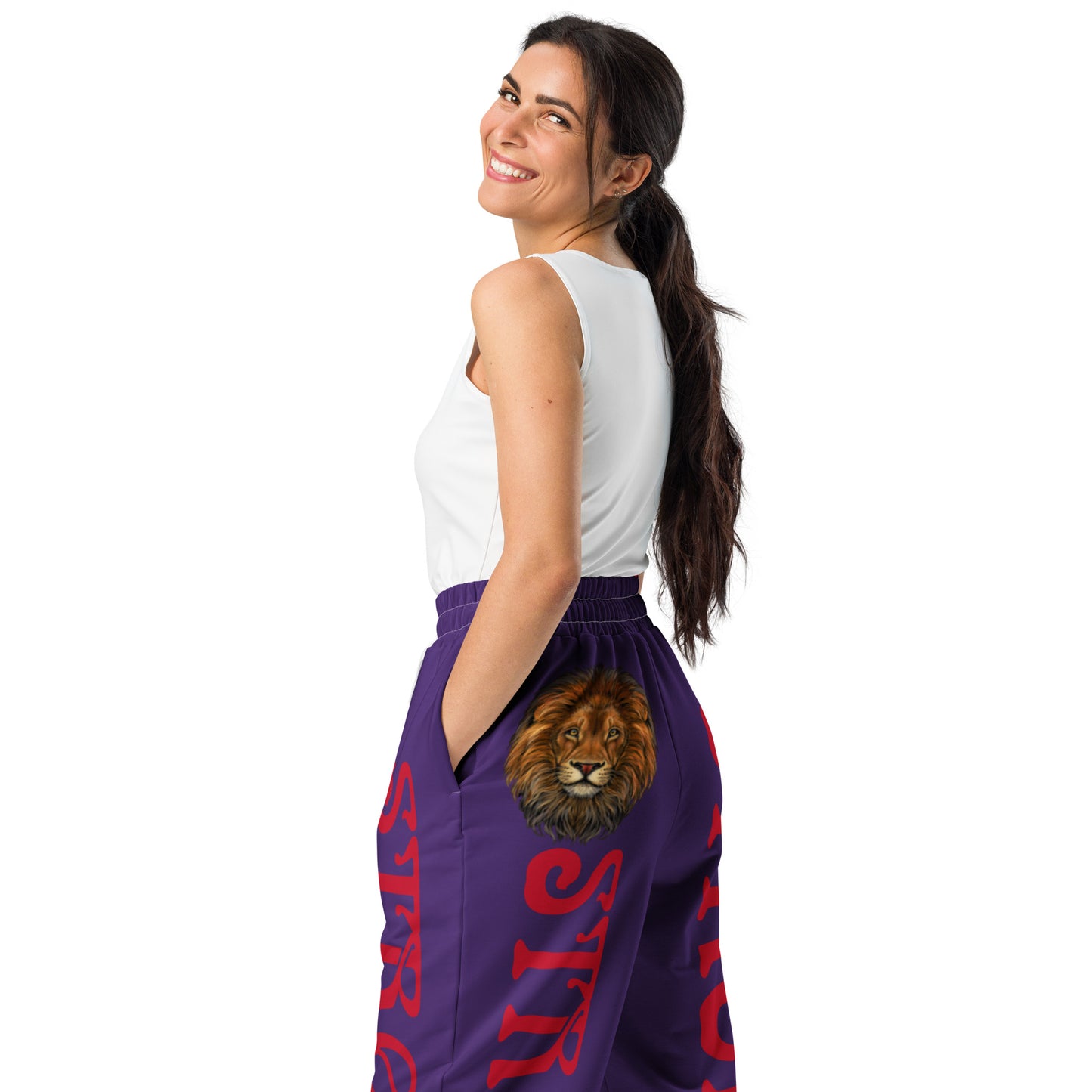 “STRONG!” Purple Wide-Leg Joggers W/Red Font