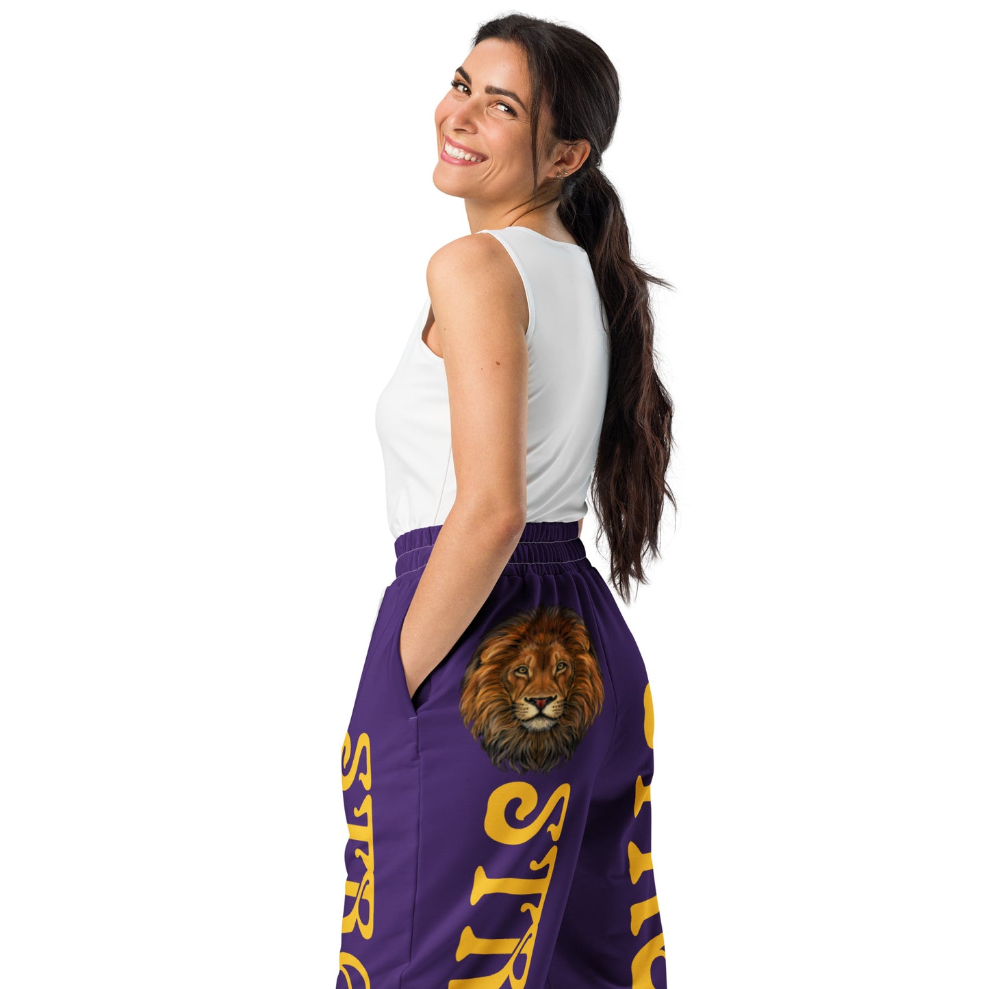 “STRONG!” Purple Wide-Leg Joggers W/Yellow Font