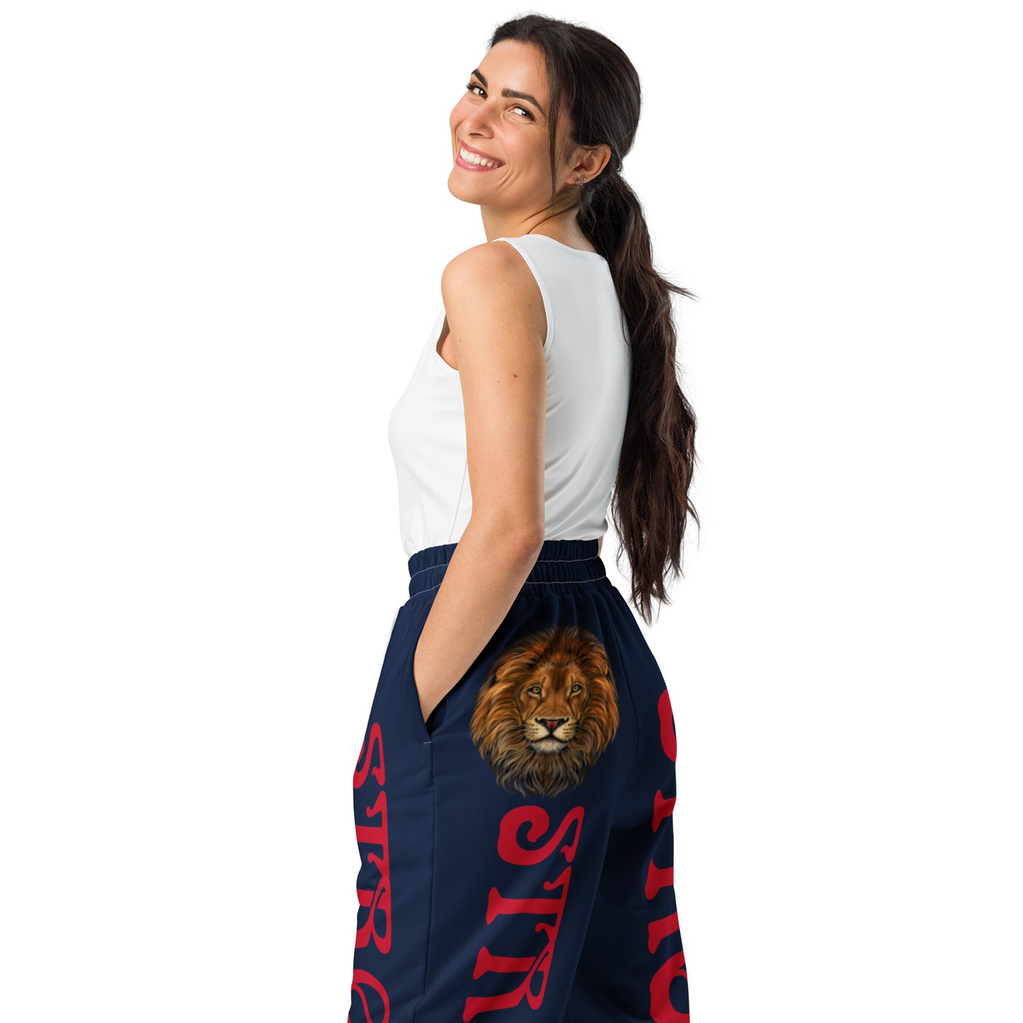 “STRONG!” Navy Wide-Leg Joggers W/Red Font
