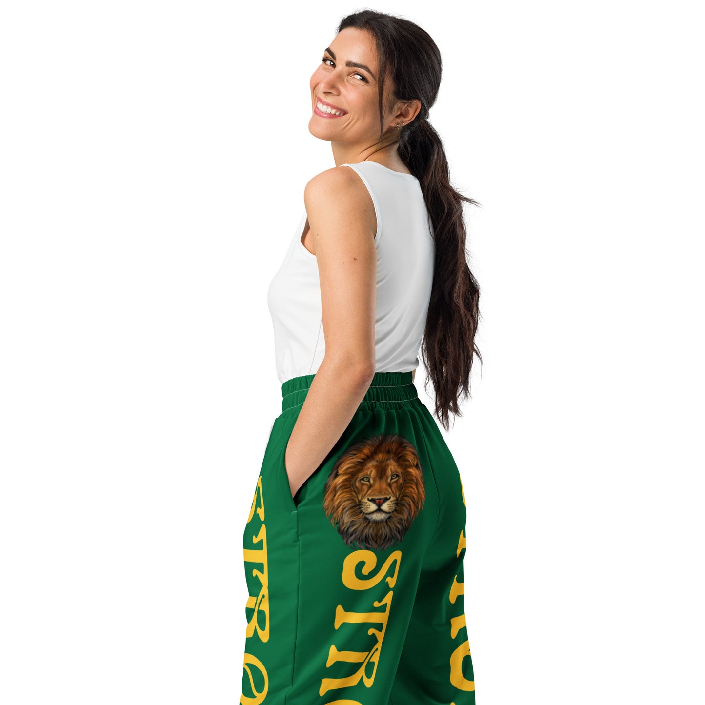 “STRONG!” Green Wide-Leg Joggers W/Yellow Font