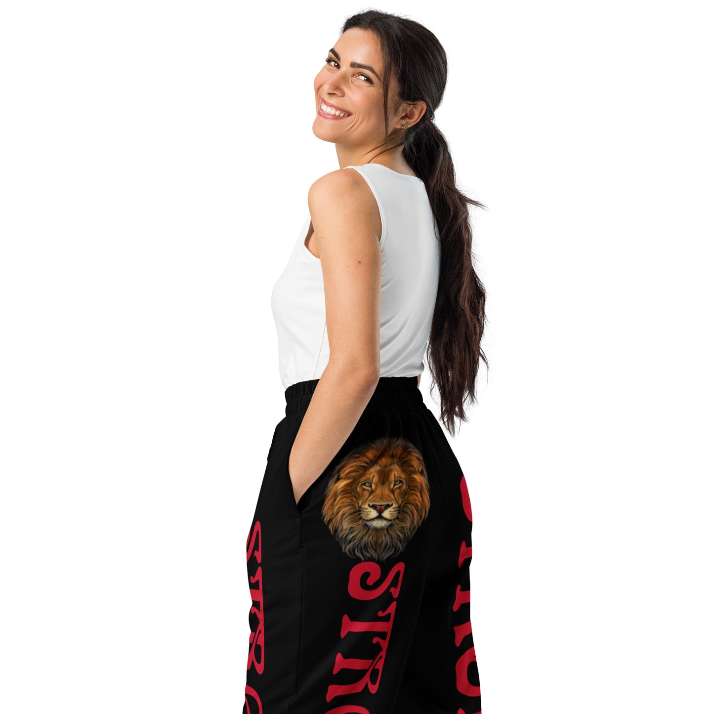 “STRONG!” Black Wide-Leg Joggers W/Red Font