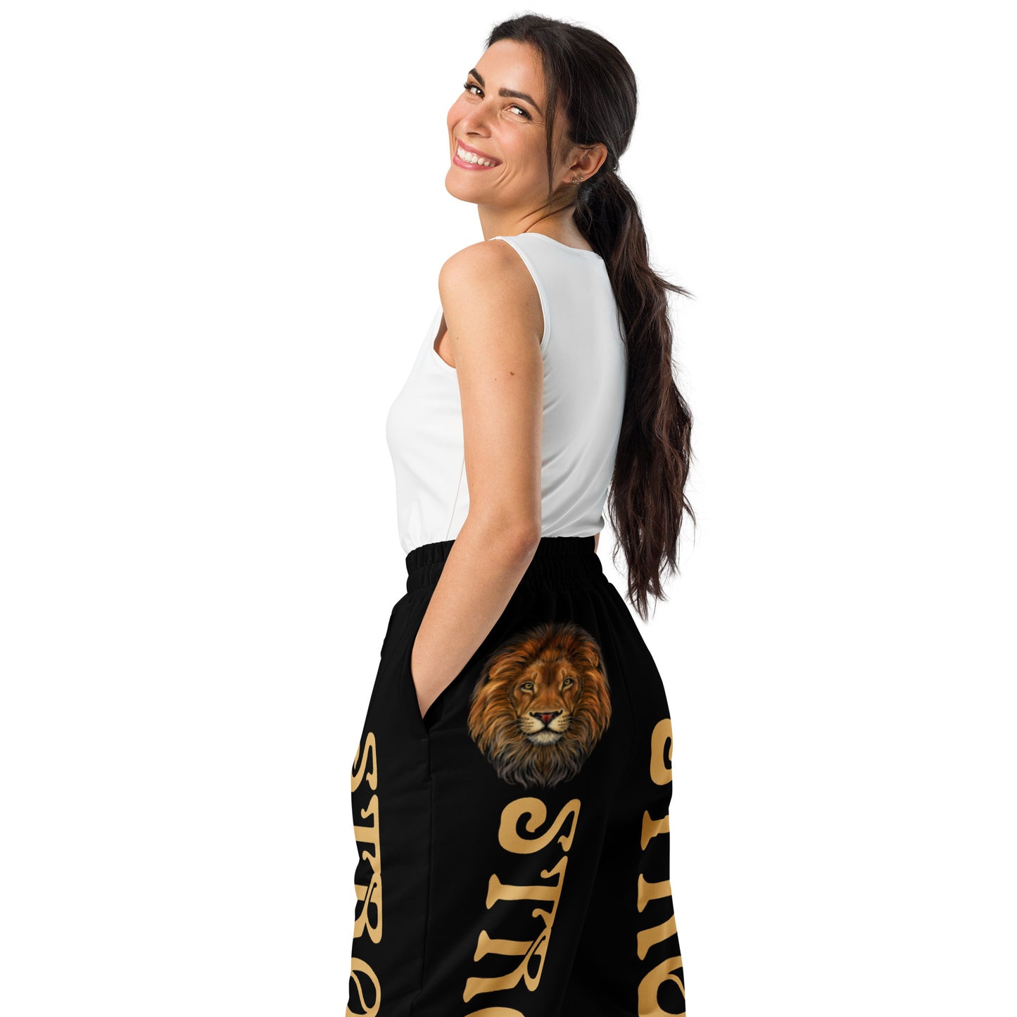 “STRONG!” Black Wide-Leg Joggers W/Fawn Font