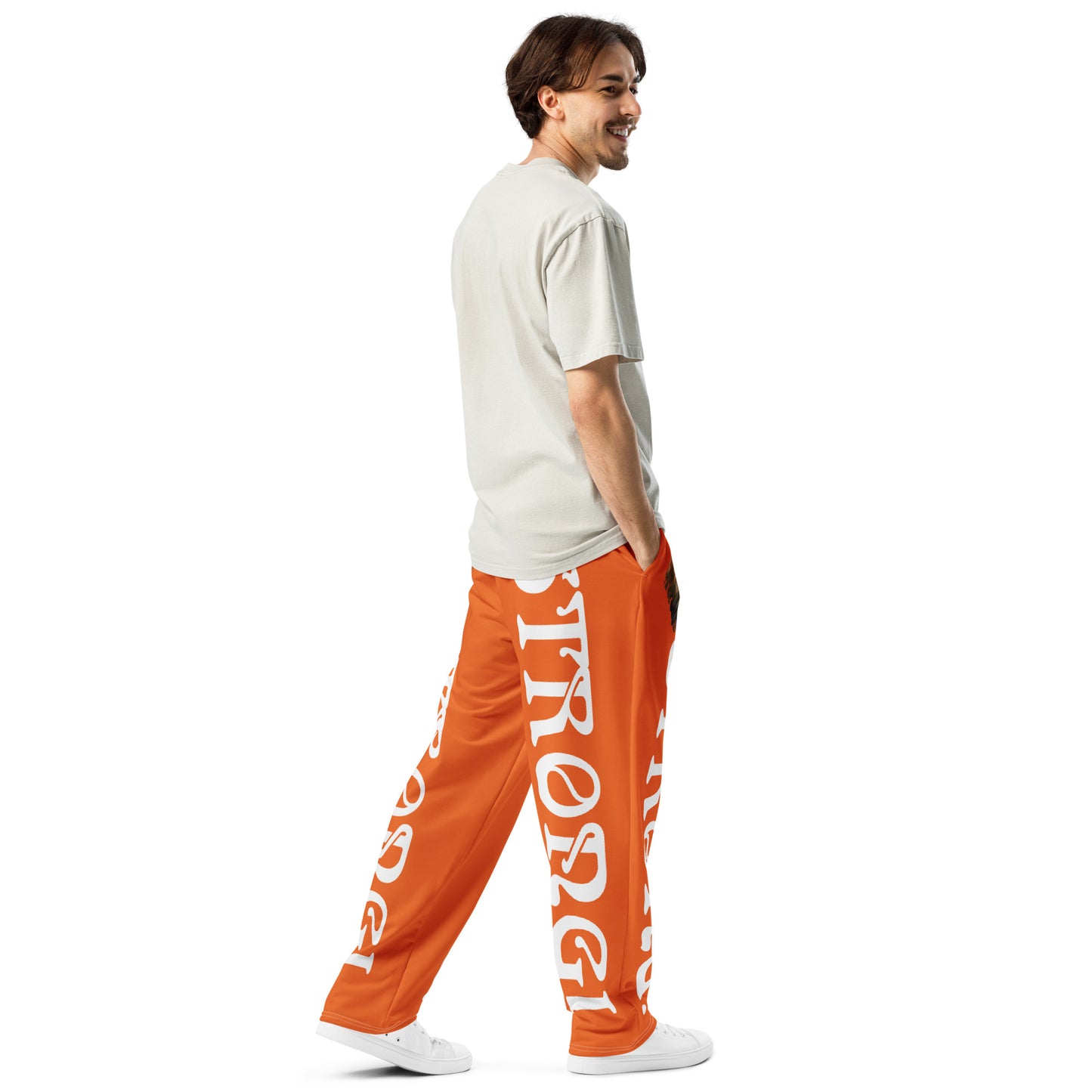 “STRONG!” Orange Wide-Leg Joggers W/White Font