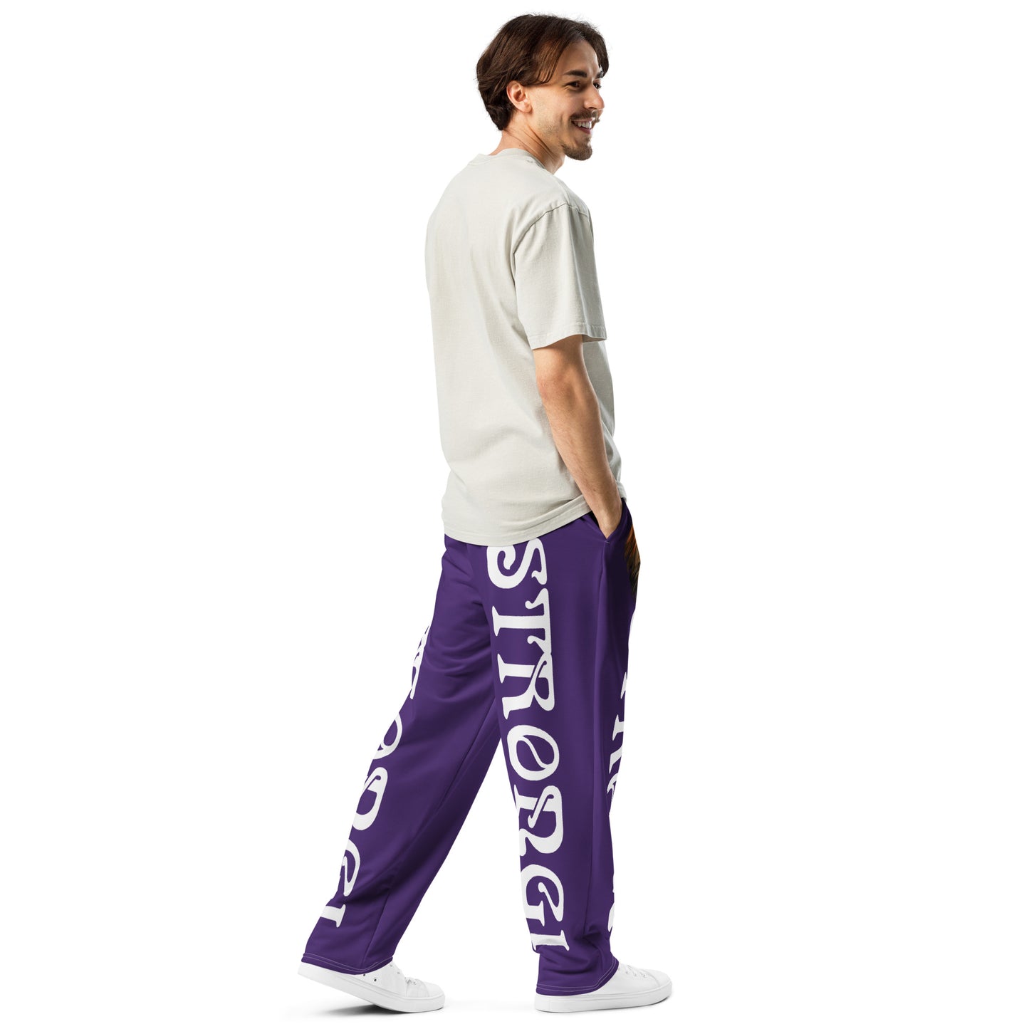 “STRONG!” Purple Wide-Leg Joggers W/White Font