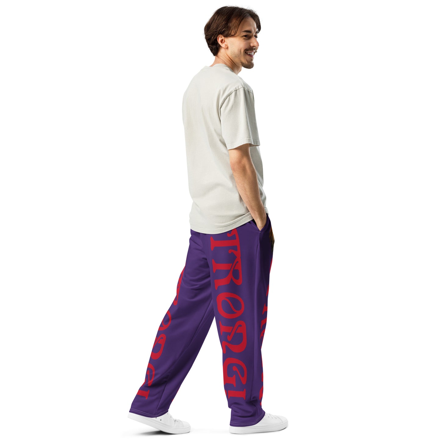 “STRONG!” Purple Wide-Leg Joggers W/Red Font