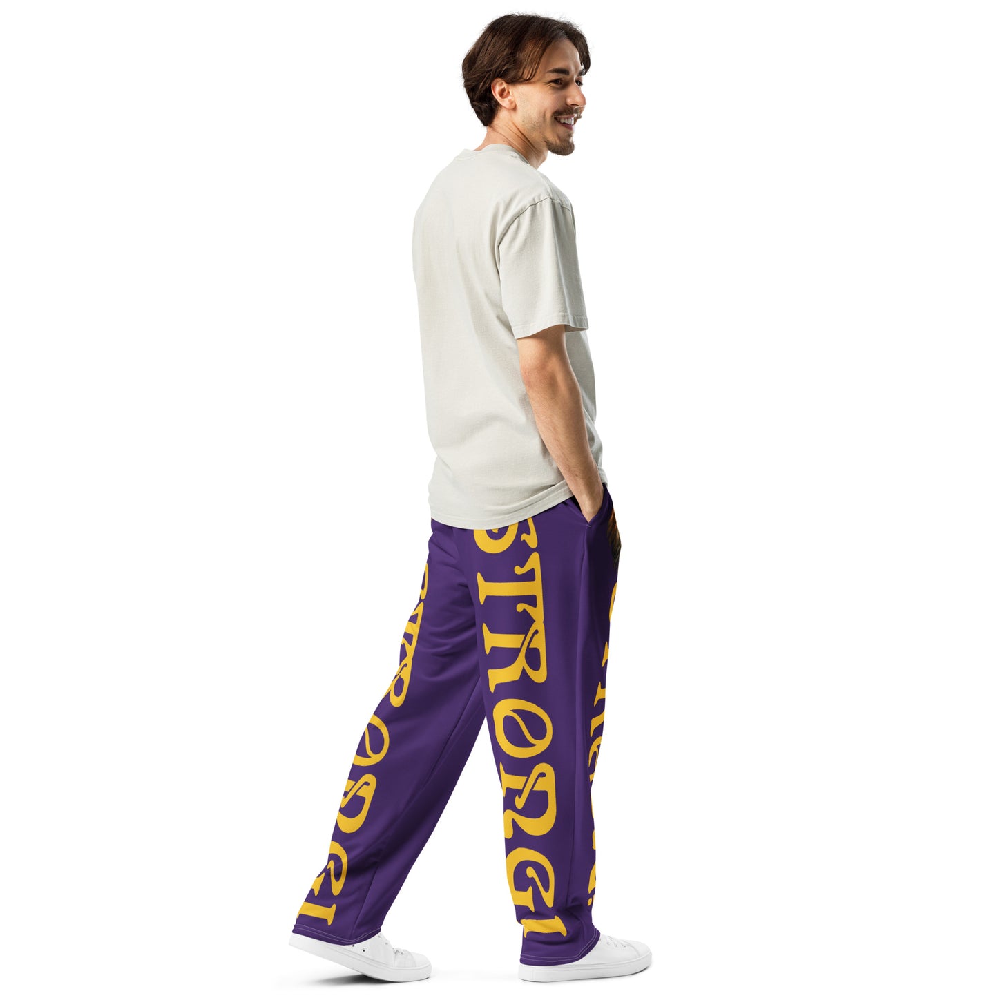 “STRONG!” Purple Wide-Leg Joggers W/Yellow Font
