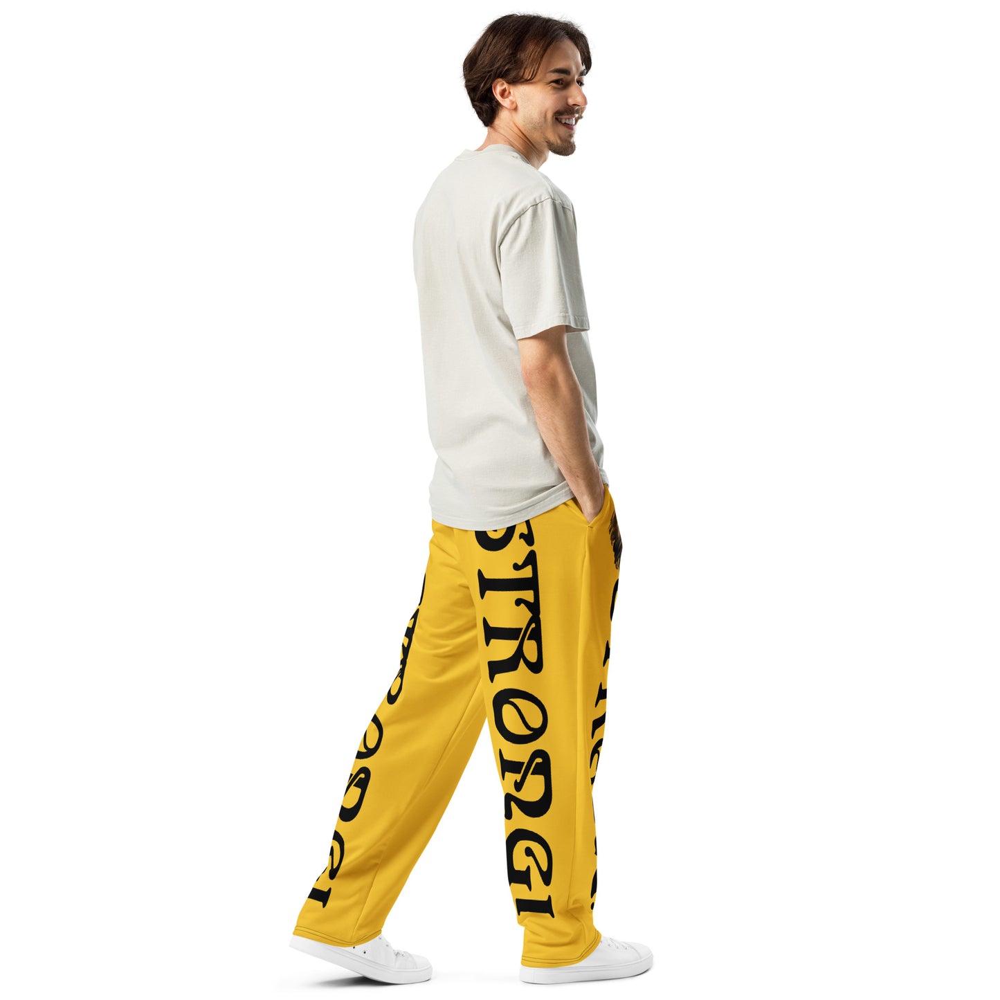 “STRONG!” Yellow Wide-Leg Joggers W/Black Font