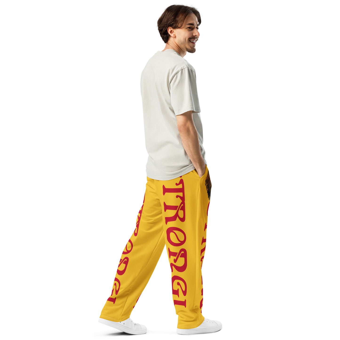 “STRONG!”Yellow Wide-Leg Joggers W/Red Font