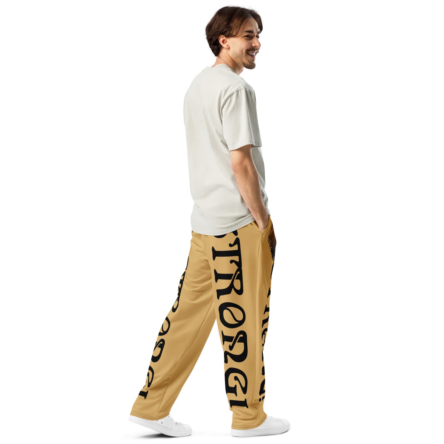 “STRONG!” Fawn Wide-Leg Joggers W/Black Font