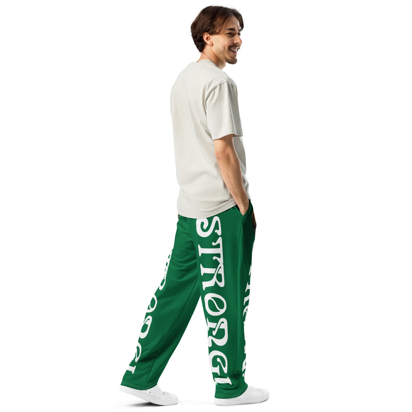 “STRONG!” Green Wide-Leg Joggers W/White Font