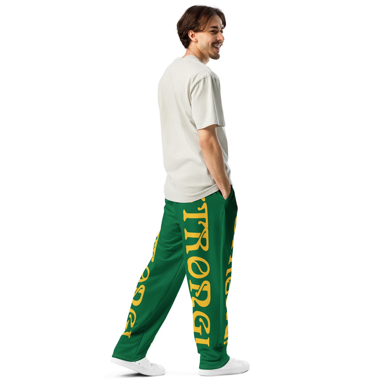 “STRONG!” Green Wide-Leg Joggers W/Yellow Font