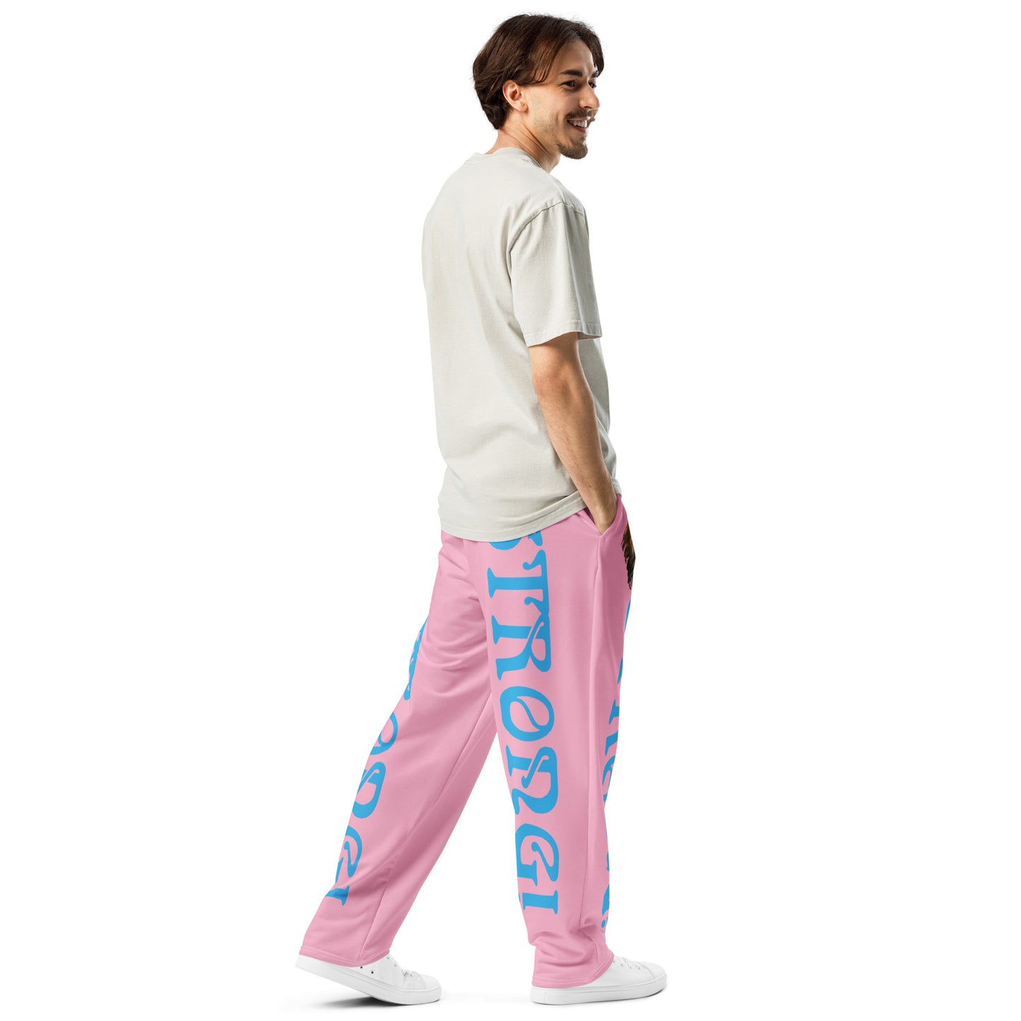 “STRONG!” Cotton Candy Wide-Leg Joggers W/SkyBlue Font