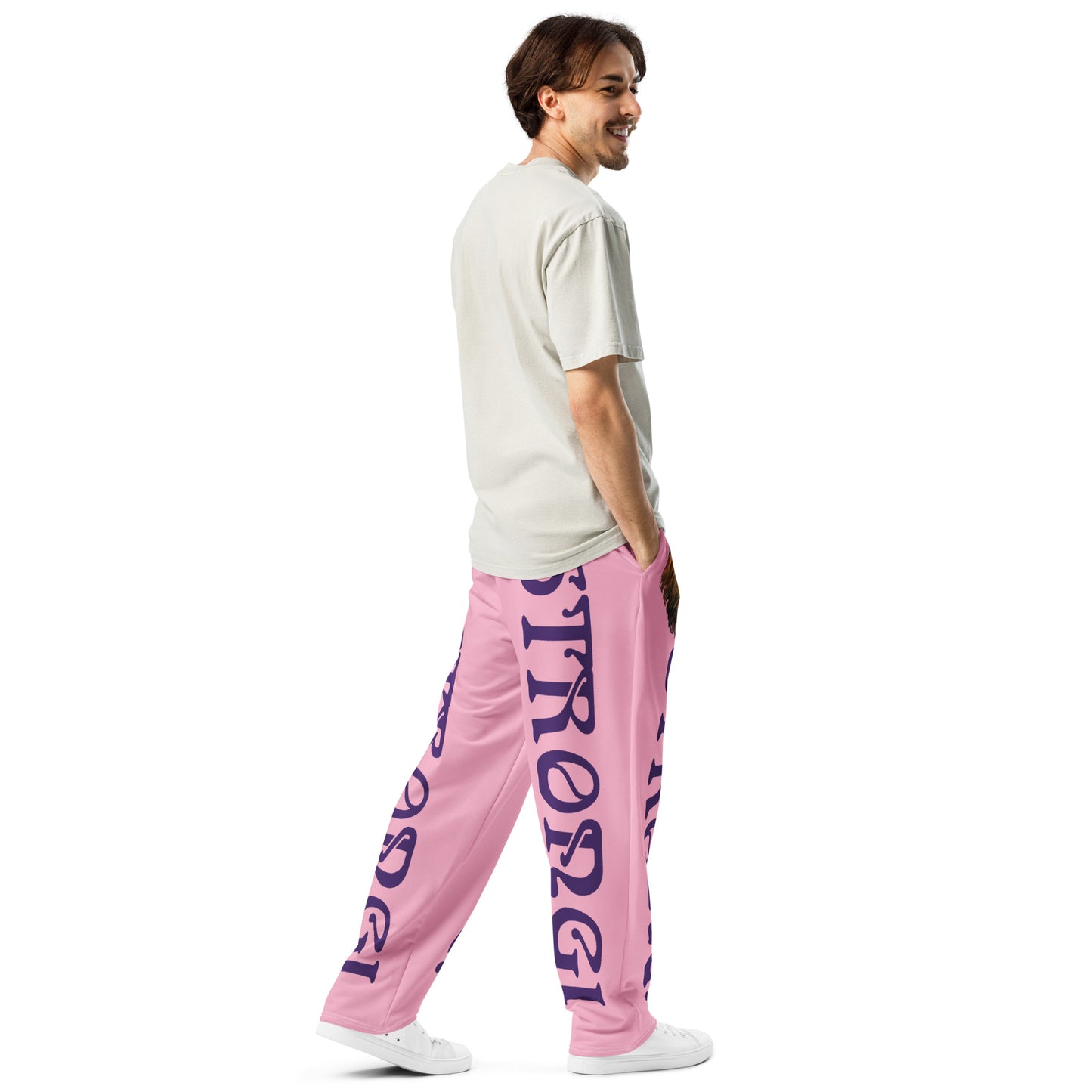 “STRONG!” Cotton Candy Wide-Leg Joggers W/Purple Font