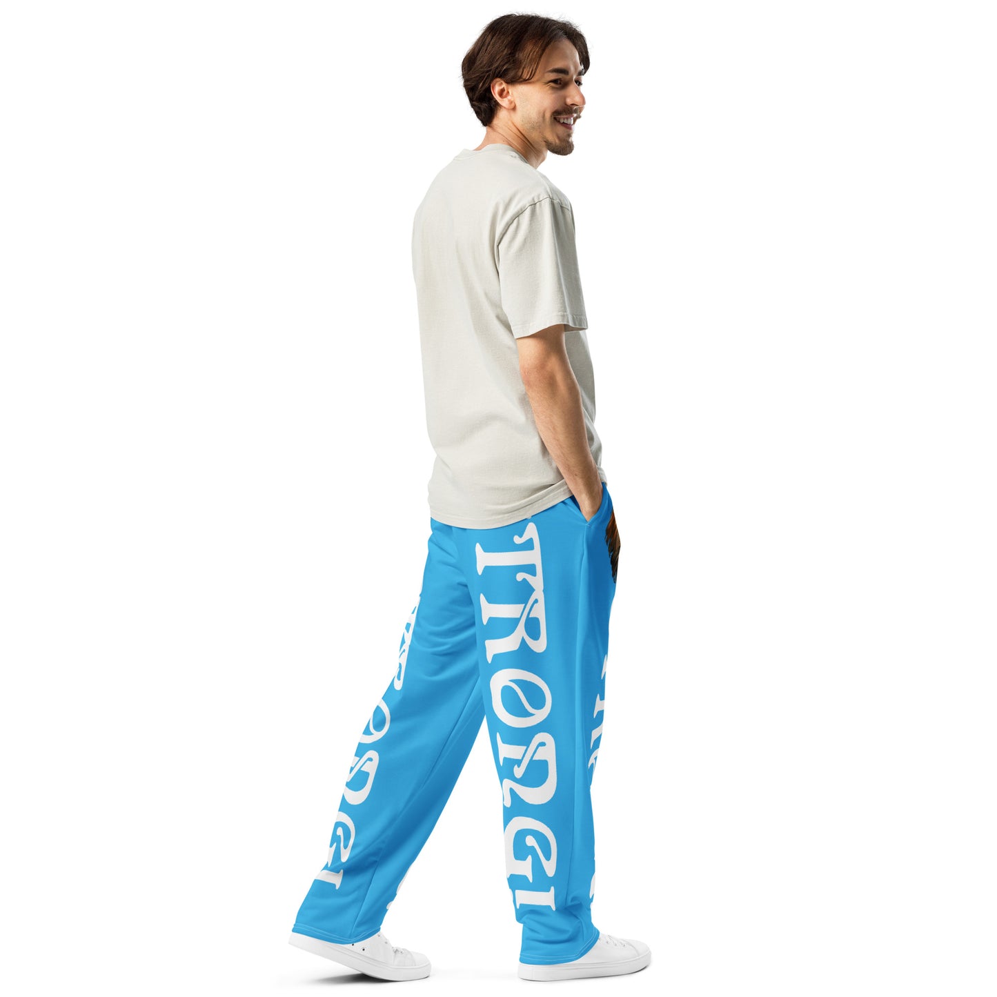 “STRONG!” SkyBlue Wide-Leg Joggers W/White Font