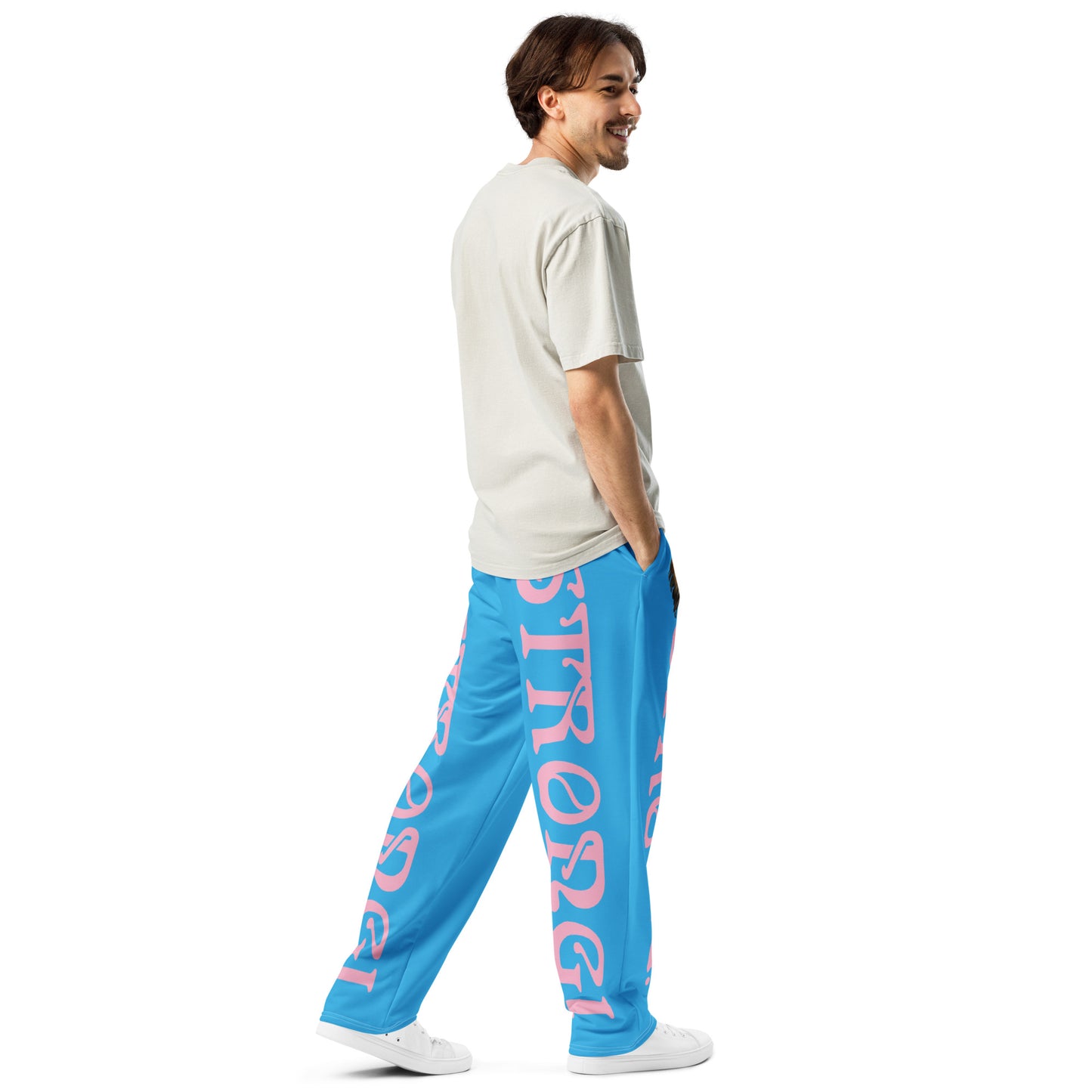“STRONG!” SkyBlue Wide-Leg Joggers W/Cotton Candy Font
