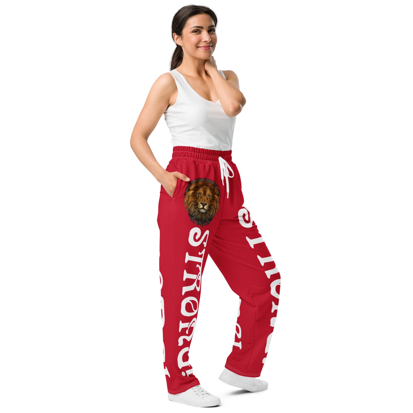 “STRONG!” Red Wide-Leg Joggers W/White Font