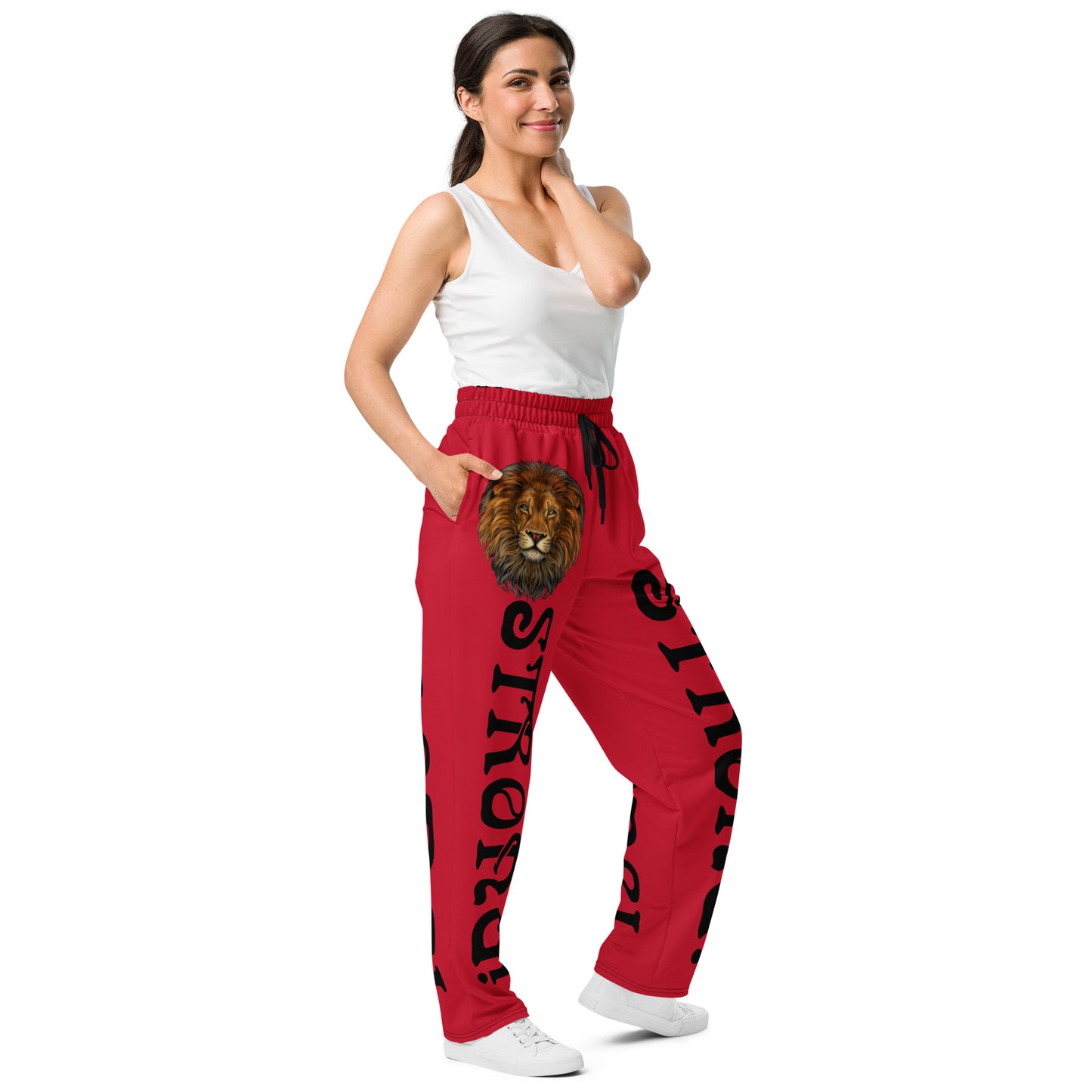 “STRONG!”Red Wide-Leg Joggers W/Black Font