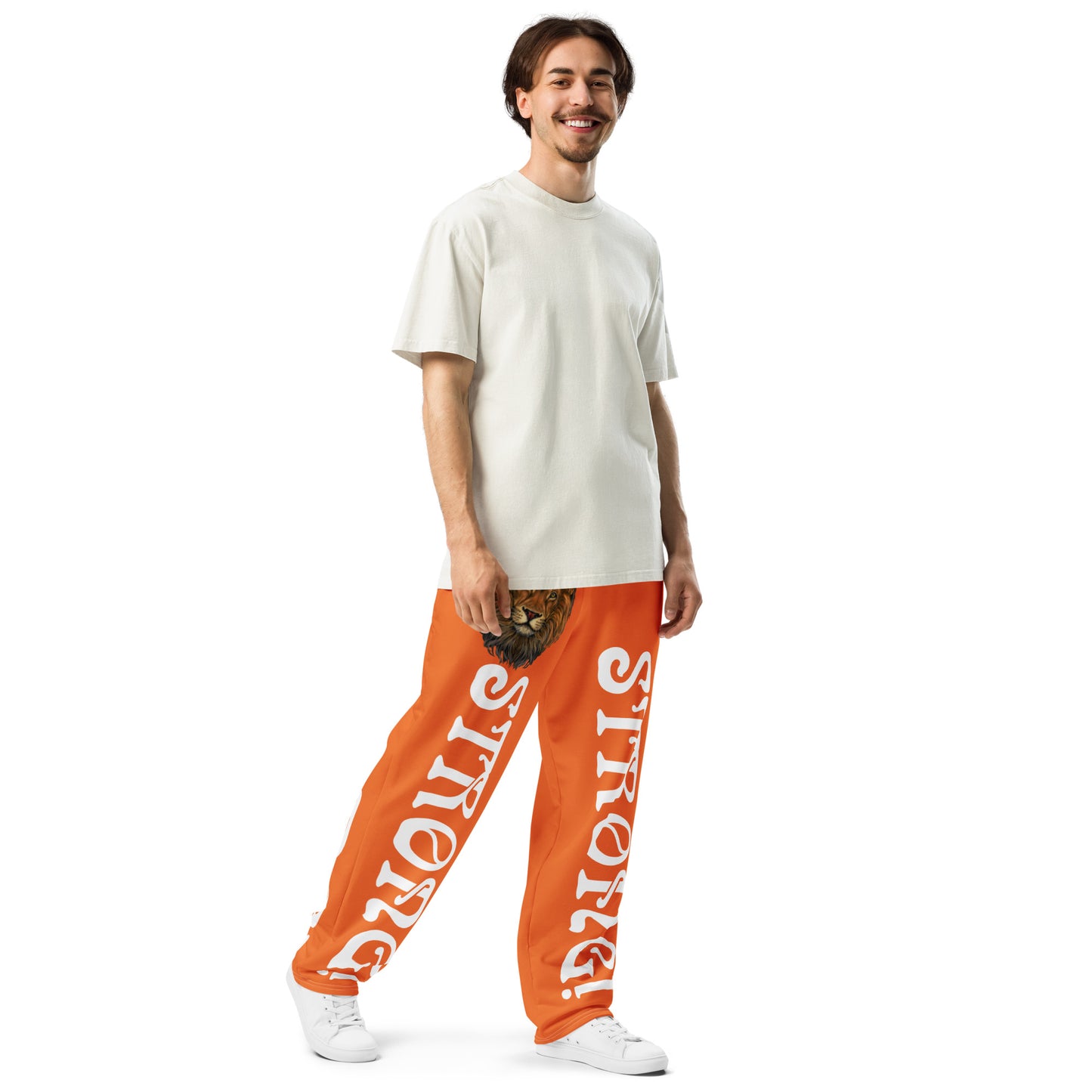 “STRONG!” Orange Wide-Leg Joggers W/White Font