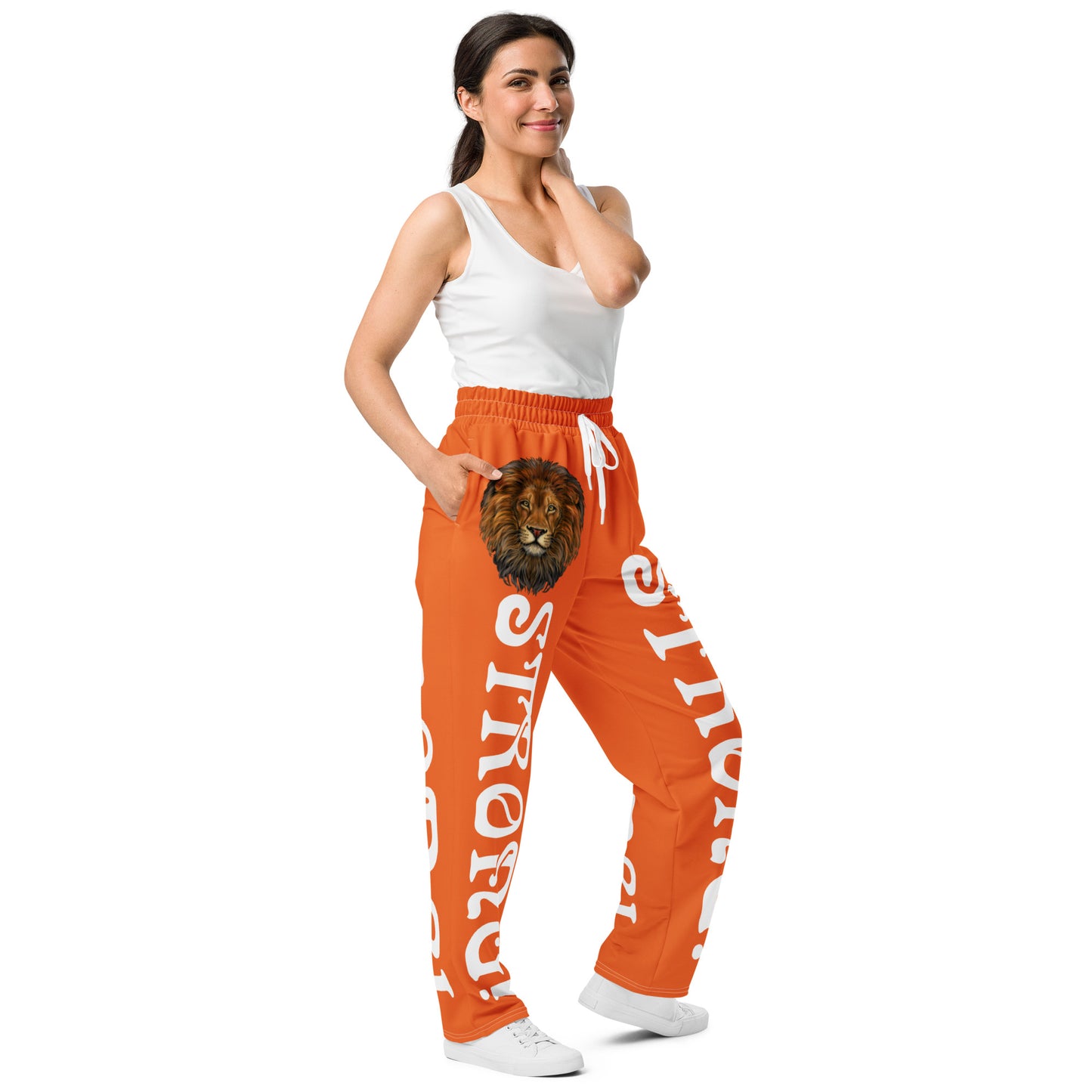 “STRONG!” Orange Wide-Leg Joggers W/White Font