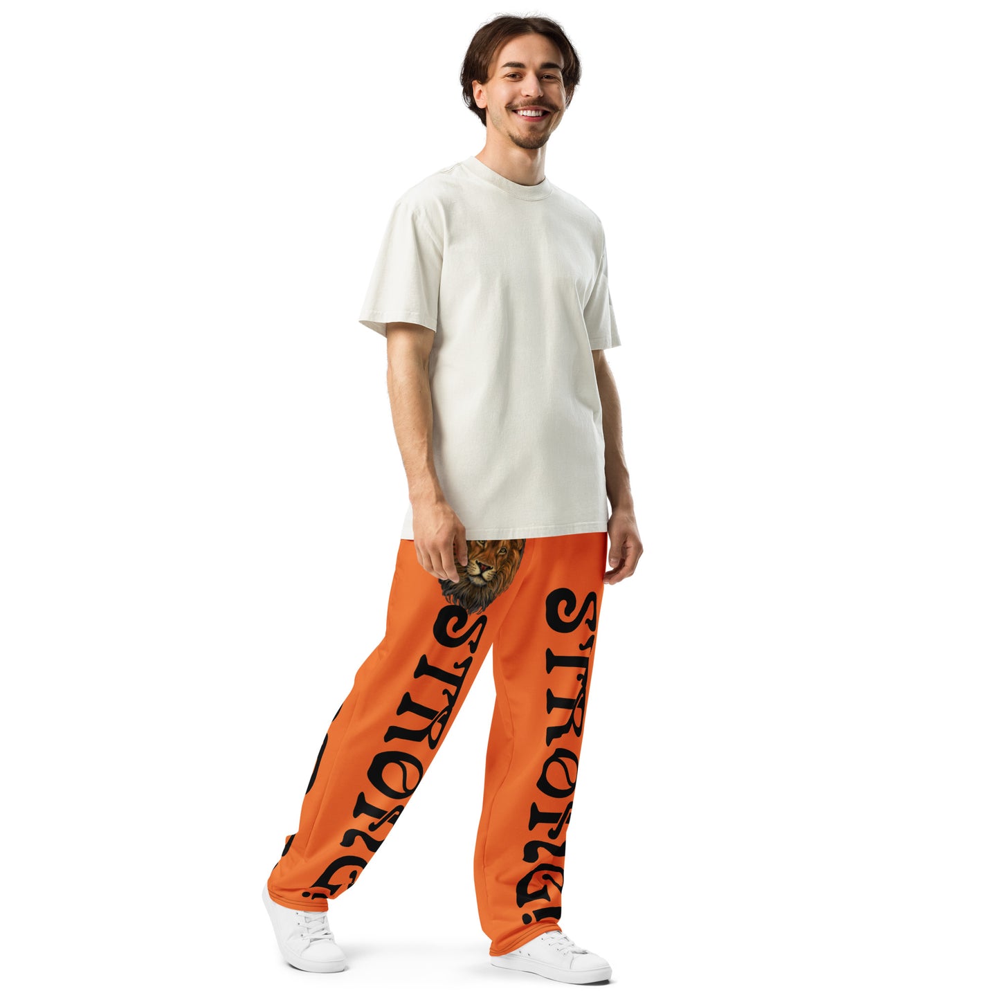 “STRONG!” Orange Wide-Leg Joggers W/Black Font