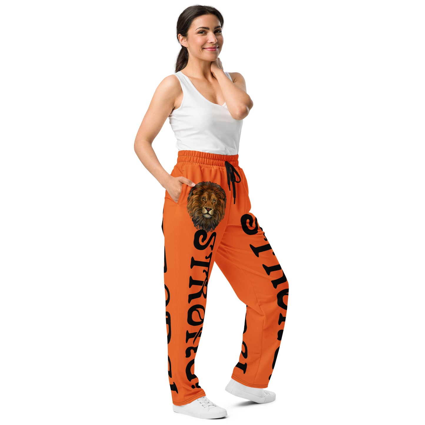 “STRONG!” Orange Wide-Leg Joggers W/Black Font